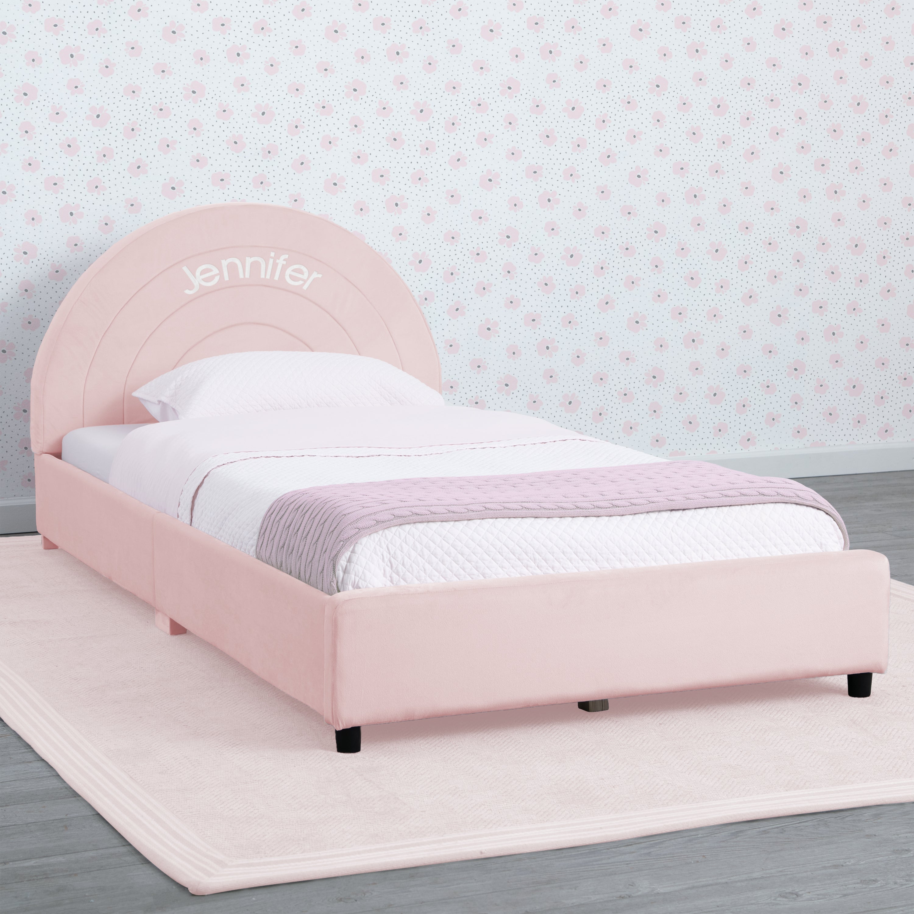 Custom Upholstered Twin Size Bed with Round Headboard - Soft Fabric Platform Bed Frame for Kids, Teens & Guest Rooms - Perfect for Small Bedrooms & Cozy Spaces