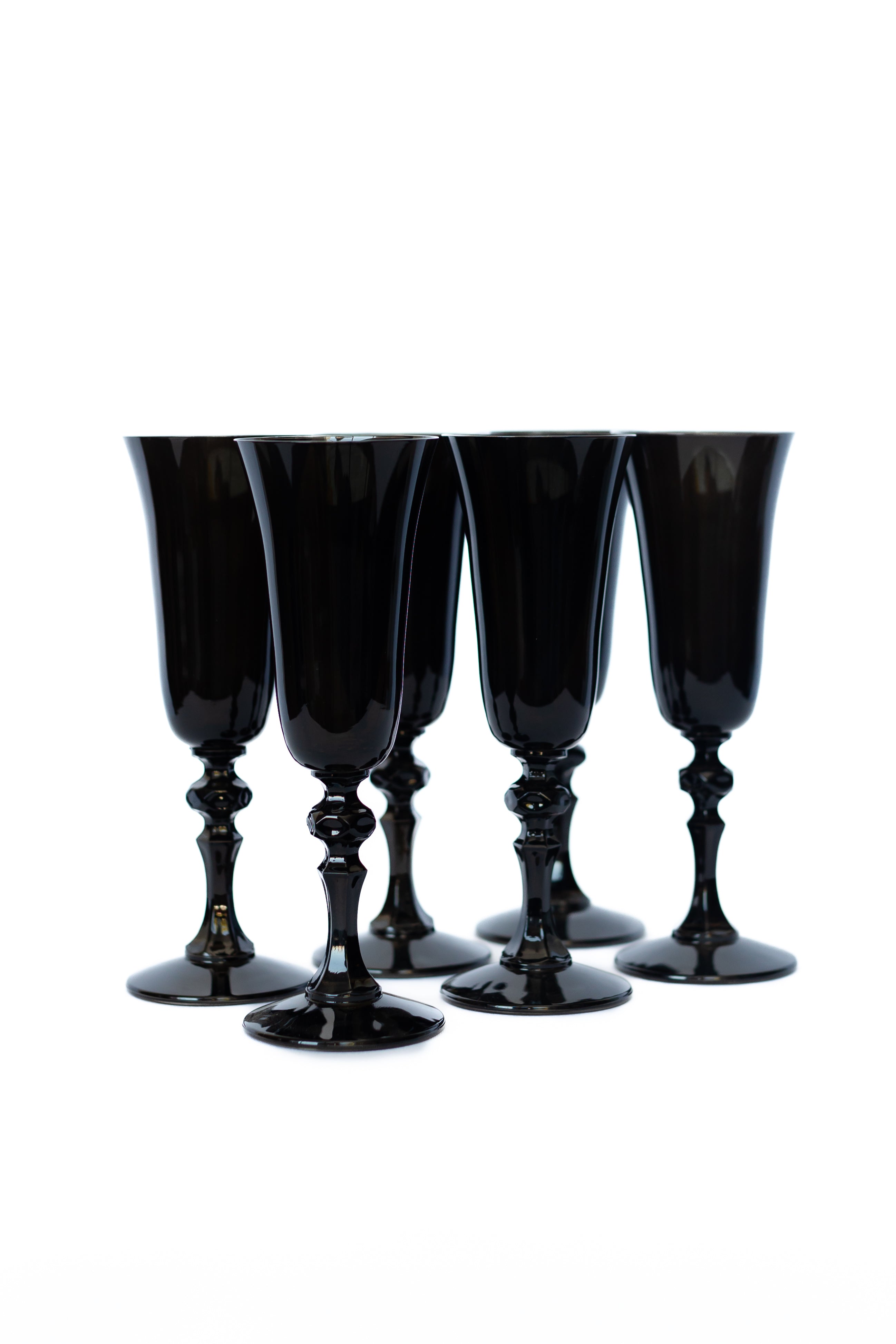 Estelle Colored Regal Flute Set of 6 - Elegant Black Glass Flutes for Wine, Champagne & Cocktails | Perfect for Weddings, Parties & Special Occasions