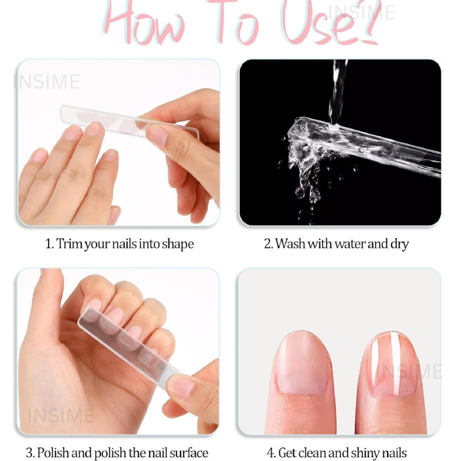 INSIME Nano Crystal Glass Nail File & Buffer | Professional Manicure Pedicure Kit for Women & Girls | Washable Reusable Nail Shaper & Polisher | Perfect for Home, Salon & Travel Nail Care