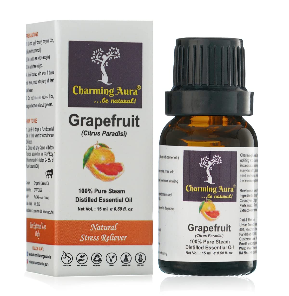 Natural Grapefruit Essential Oil 15ml - Disinfect Surfaces, Cleanse Body, Reduce Stress, Boost Immunity, Decrease Water Retention - Aromatherapy for Home & Wellness