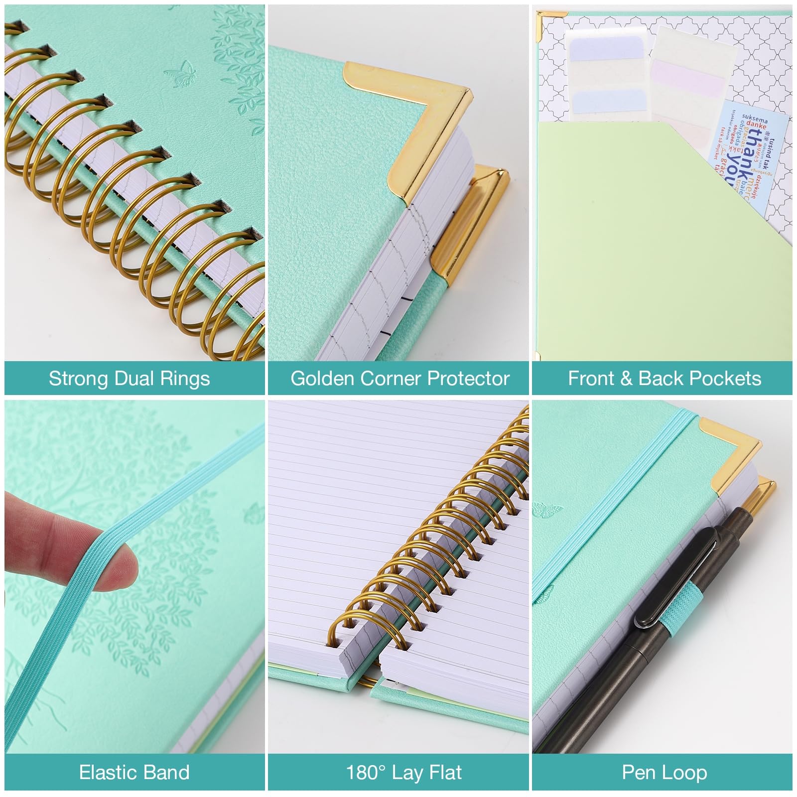 Premium Spiral Notebook - A5 College Ruled 300 Pages Leather Journal for Writing, 5.7