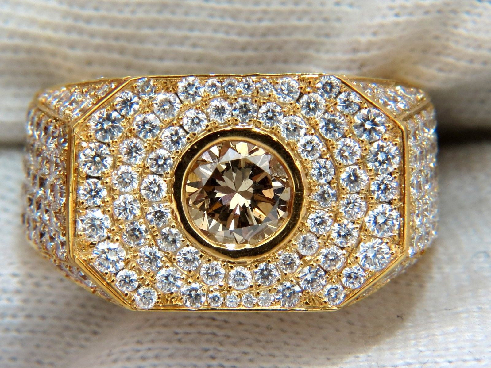 5.60ct Natural Fancy Light Brown Diamond Men's Master Bead Set Pave Ring - Elegant Wedding Band & Luxury Gift for Him