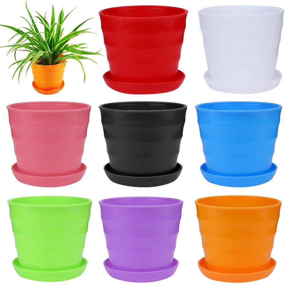 FarJing Multicolored Thickened Plastic Flower Pots with Saucer - Durable Nursery Planters for Succulents, Seedlings & Home Decor - Perfect for Indoor, Office & Garden Use