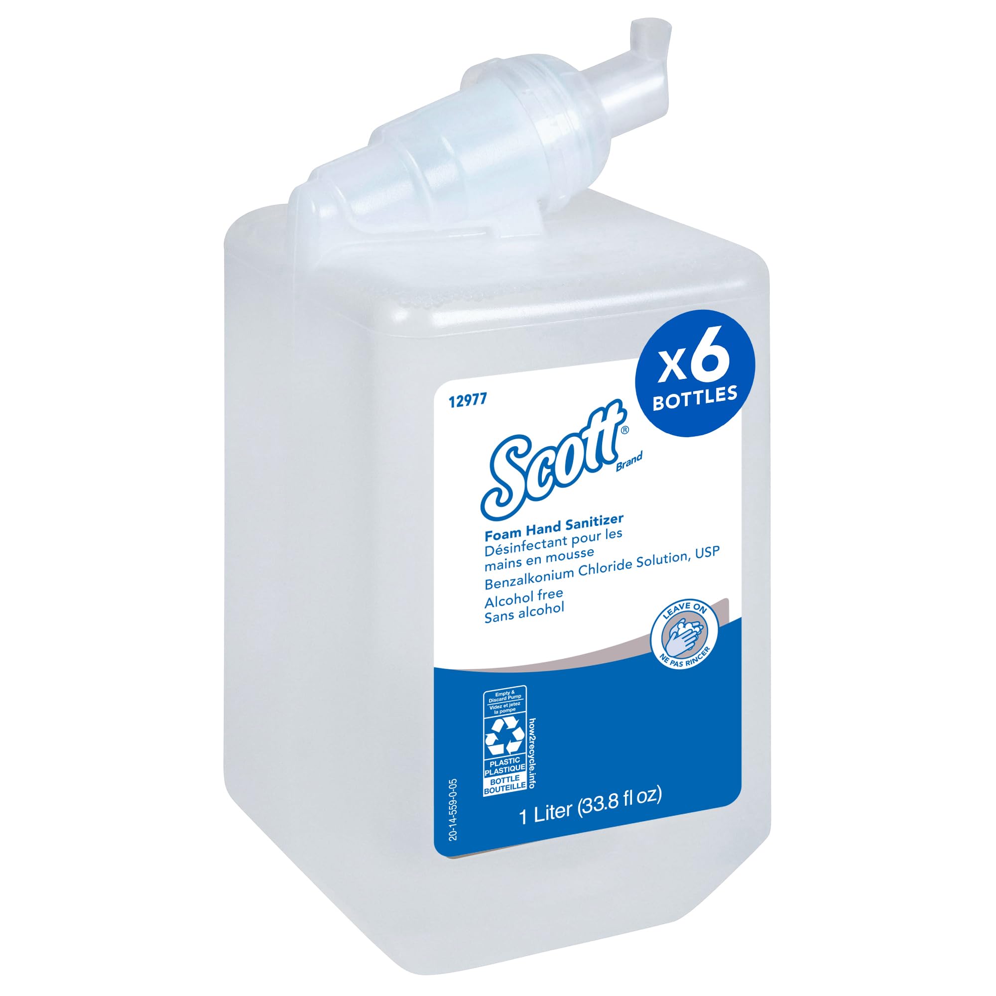 Scott Professional Foam Hand Sanitizer Refill (6 Bottles) - 1.0 Liter Fragrance-Free Foaming Sanitizer for Hospitals, Offices & Schools - Antibacterial Hand Cleaner for Healthcare & Public Spaces