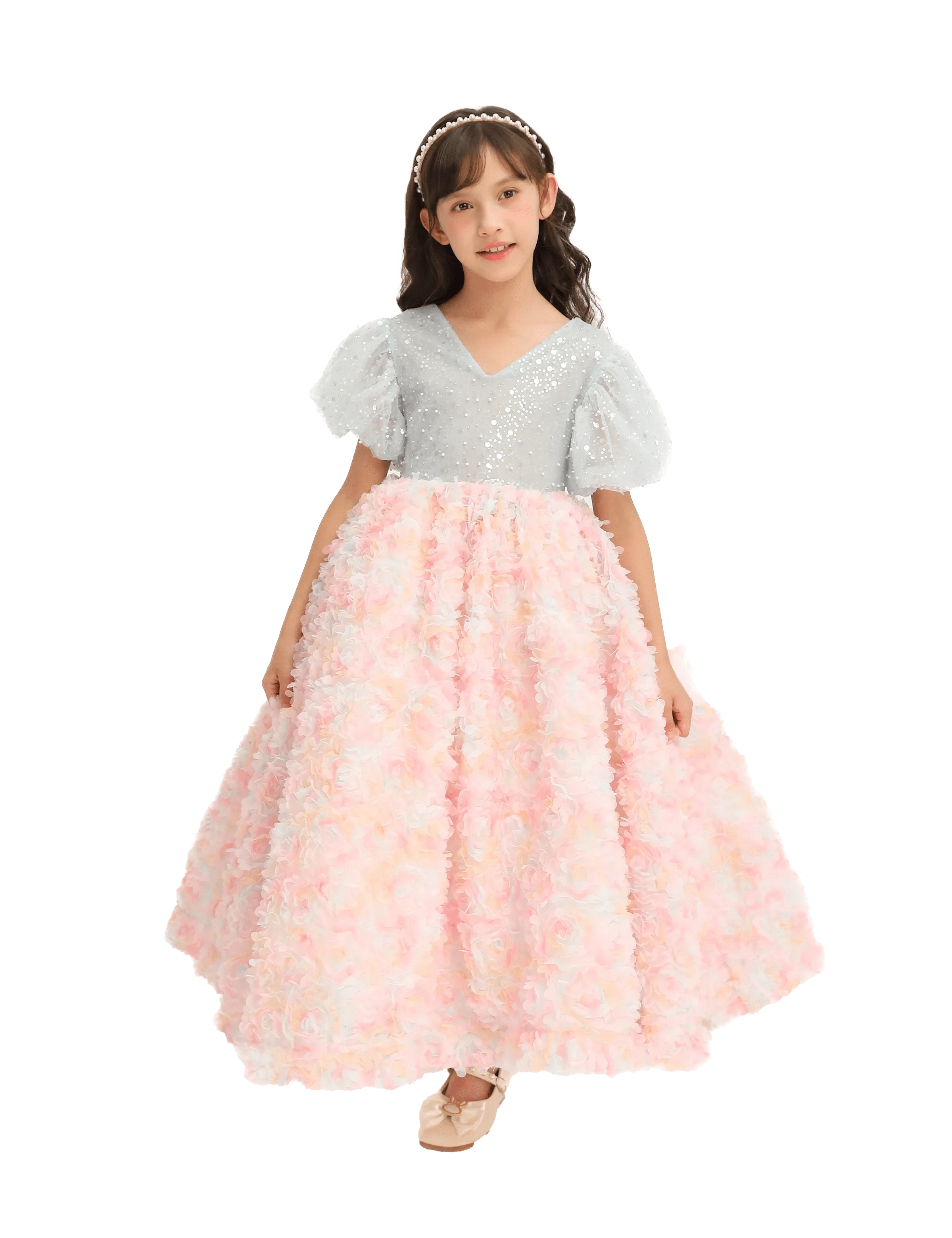 Pastel Blue and Pink Floral Print Latona Dress - Elegant Summer Dress for Women, Perfect for Weddings, Parties & Beach Vacations