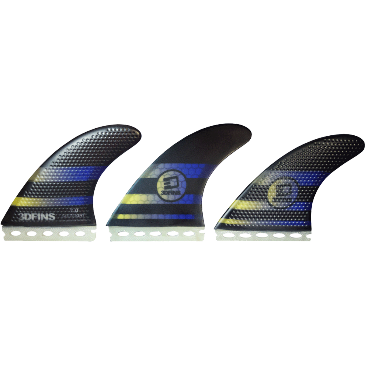 3D Fastlight Thruster 7.0 Surfboard Fins Set of 3 - Full Base Black/Blue - High Performance for Surfing, Wave Riding & Water Sports