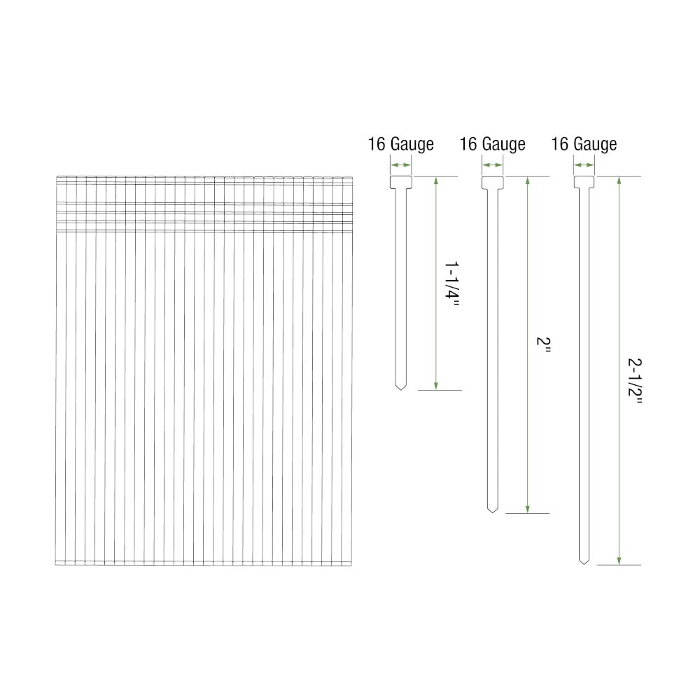 Grip Rite Prime Guard GRF16MIX 16 Gauge Electrogalvanized Straight Collated Finish Nails - 2', 2-1/2', 1-1/4' Mix Pack for Trim, Cabinetry, and Woodworking Projects