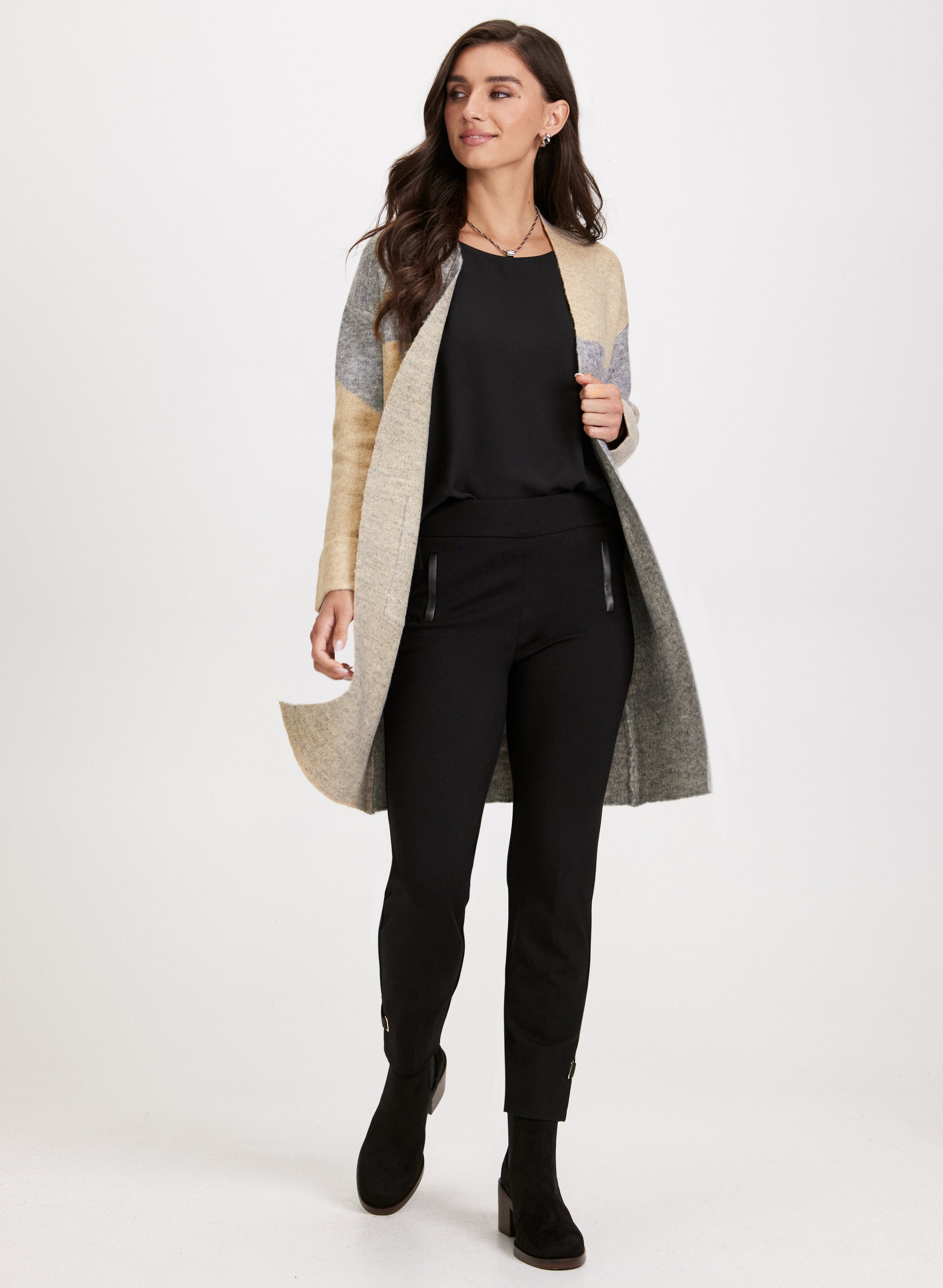 Stylish Color Block Open Front Cardigan for Women - Lightweight Knit Sweater for Layering, Casual Outfits & Office Wear