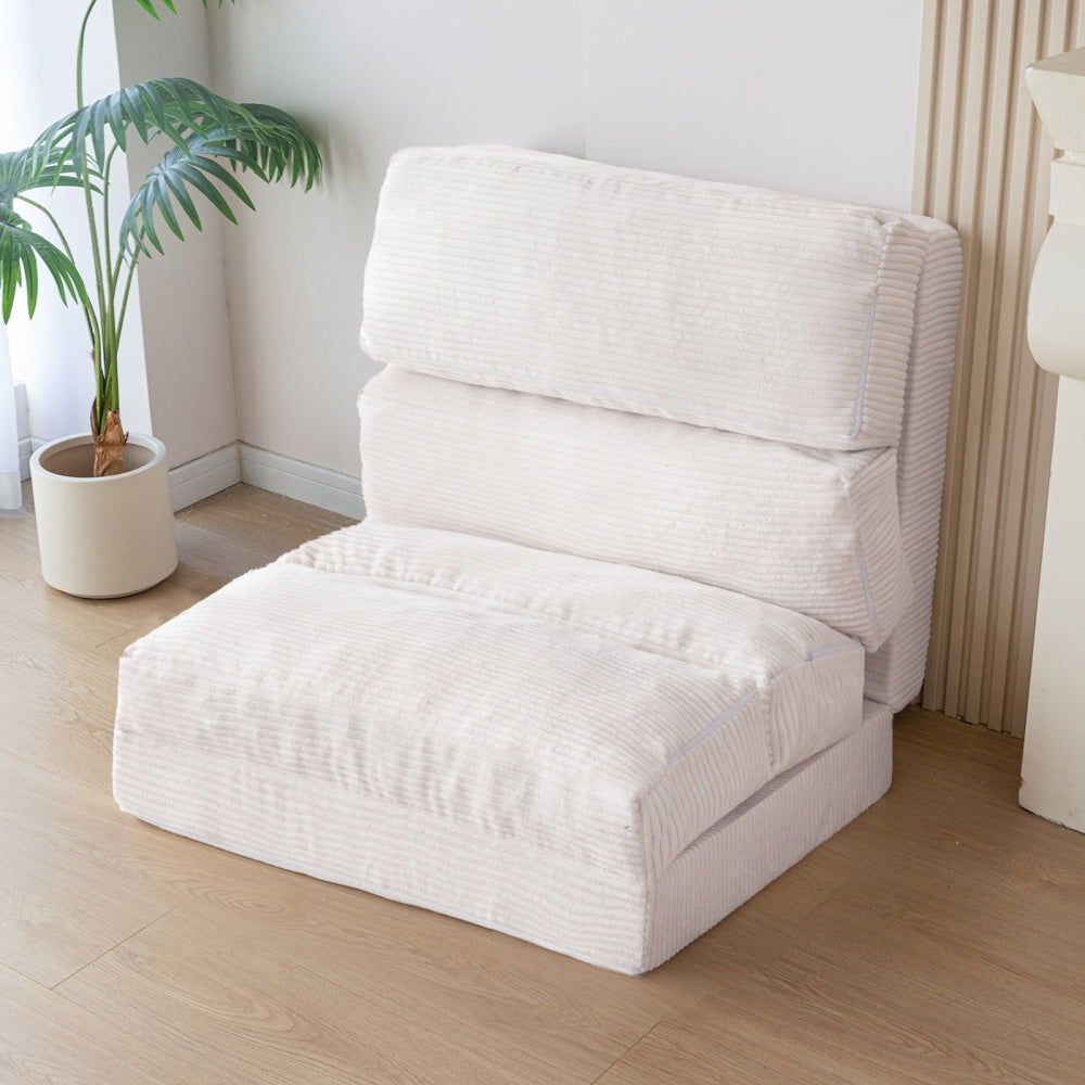 MAXYOYO Folding Sofa Bed - Convertible Corduroy Floor Sofa in Beige | Space-Saving Guest Bed & Lounge Chair for Small Apartments, Dorms & Living Rooms