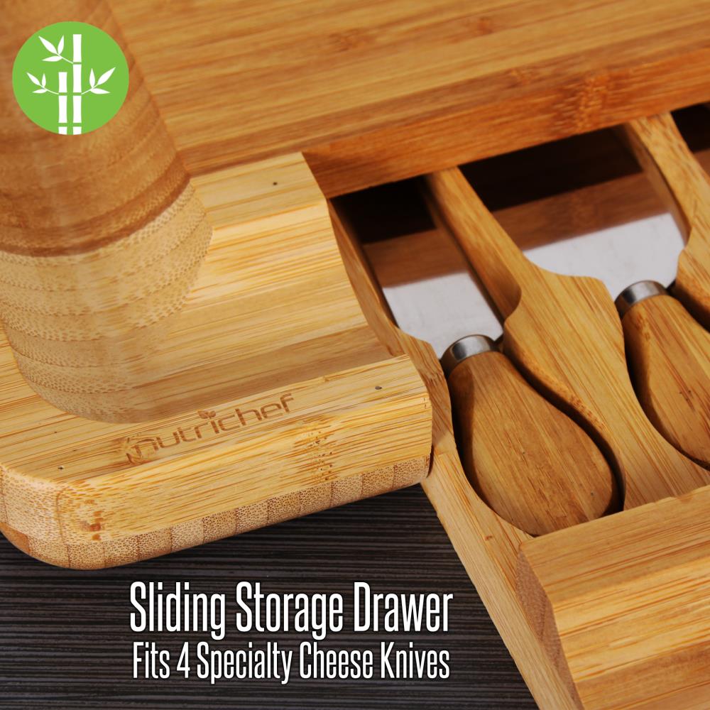 Premium Bamboo Cheese Board Set with Stainless Steel Knives - Elegant Charcuterie Serving Tray for Wine Parties, Cheese Platters & Entertaining Gifts