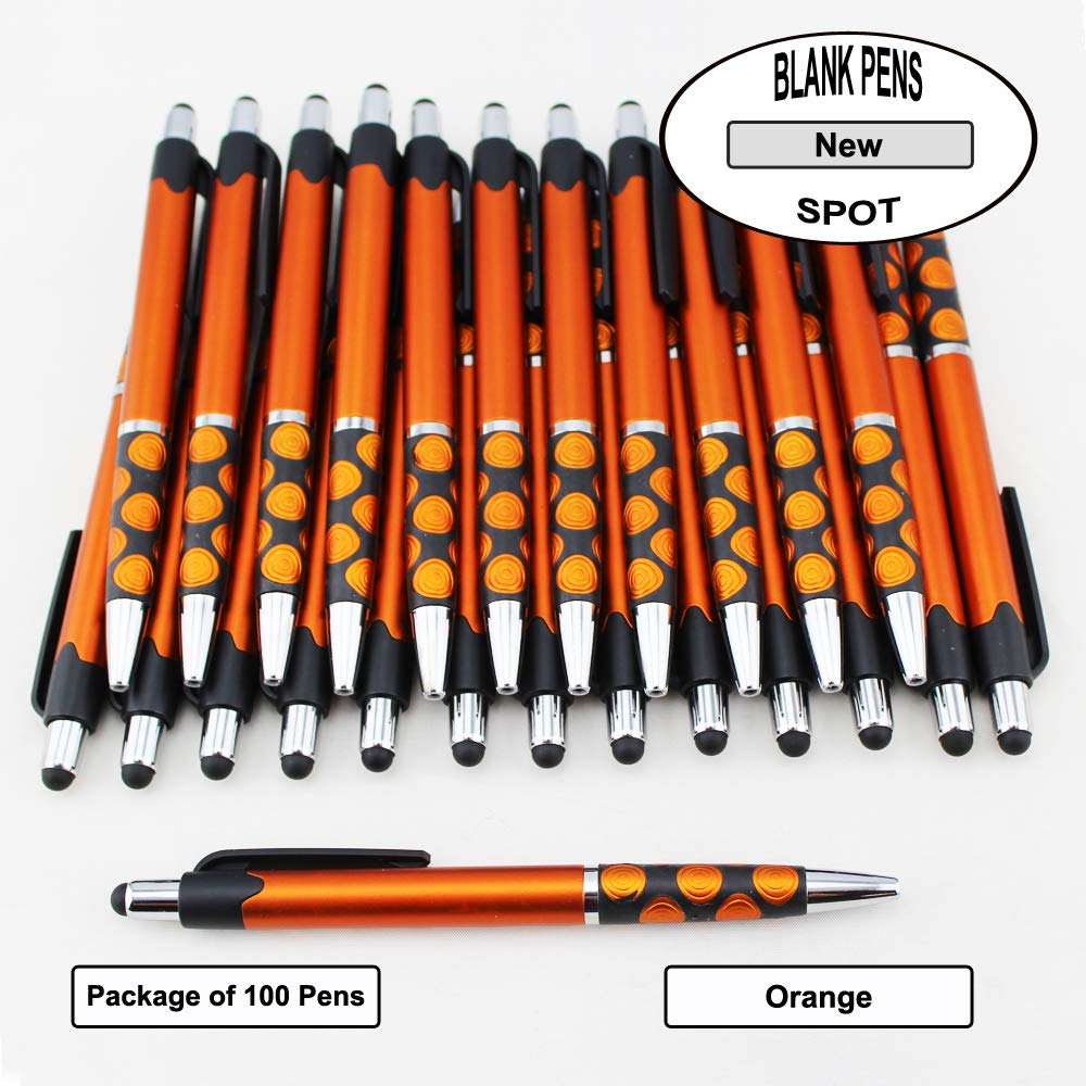 EZPENCILS & GIFTS - Bulk Blank Pens with Black Clip & Silver Accents - 100 Pack Black Ink Ballpoint Pens - Orange Barrel with Spotted Grip - Perfect for Office, School, Promotions & Corporate Gifts