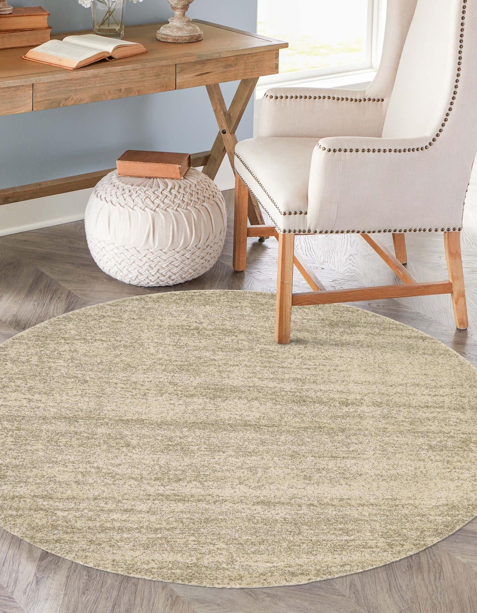 Angelica Collection 8 Ft Round Bone Beige Medium Rug - Soft & Durable Area Rug for Kitchen, Dining Room, Living Room | Non-Slip Backing, Easy to Clean | Perfect for Home Decor & High Traffic Areas