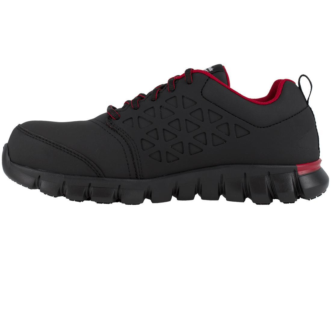 Sublite Cushion Composite Toe Athletic Work Shoes for Men - Lightweight Safety Shoes with Shock Absorption, Black/Red - Perfect for Construction, Warehouse & Industrial Work