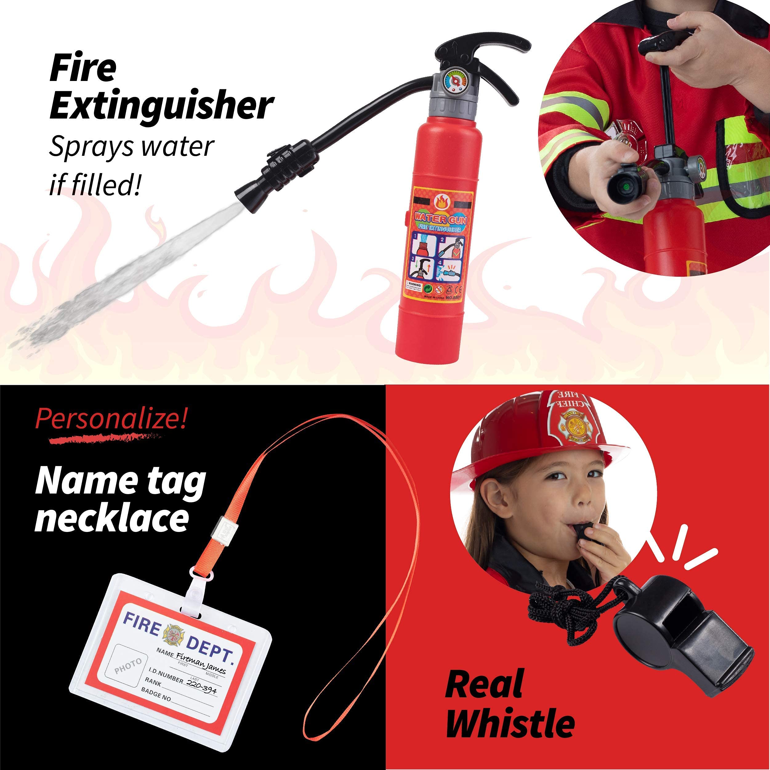 Born Toys Premium Washable Fireman Costume Set with Water Gun - Kids Role Play Dress Up for Halloween, Birthday Party & Pretend Play
