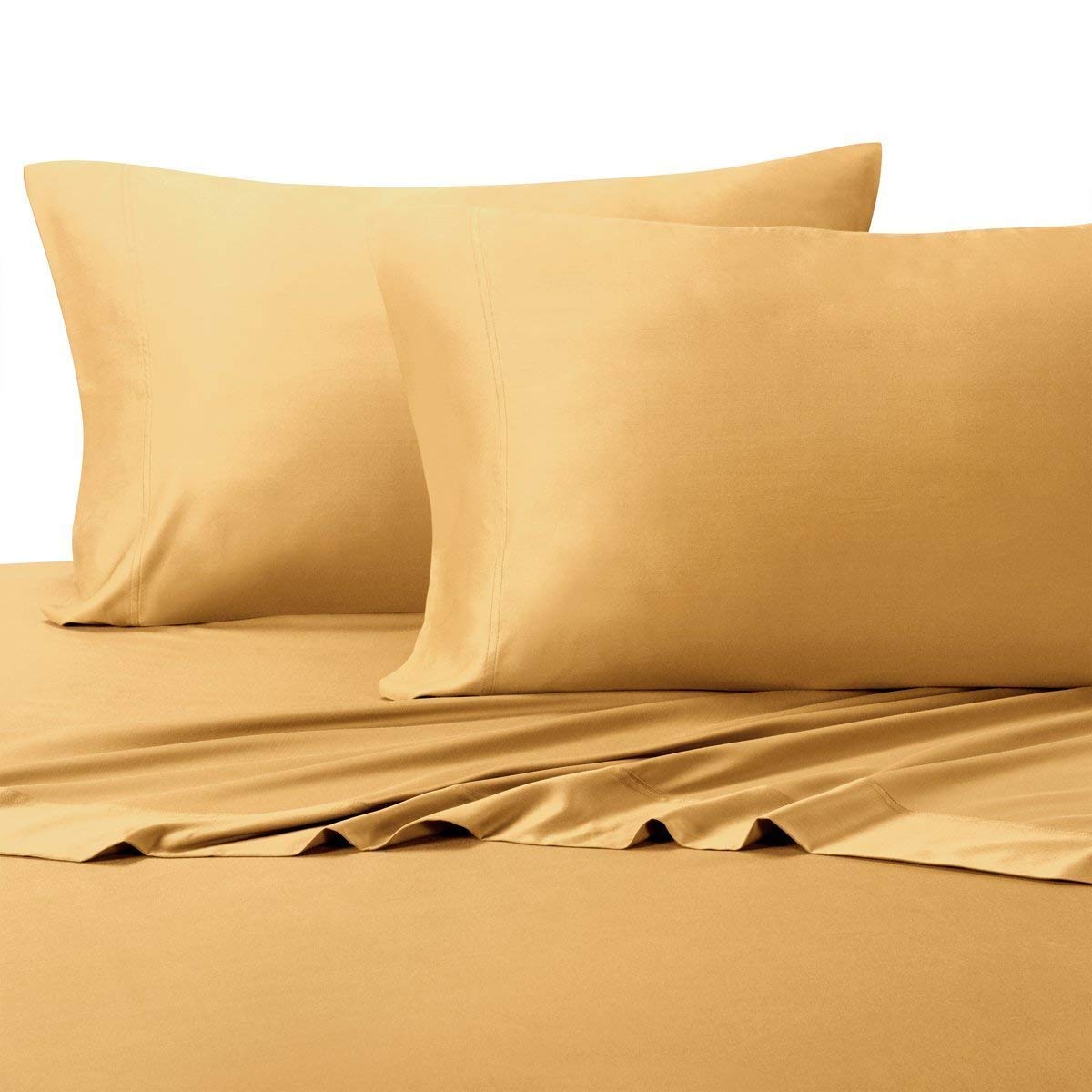 Bamboo Viscose Sheets Set - 100% Natural Silky Soft Woven Fabric for Cooling Sleep, 5PC California King Split Size in Gold | Perfect for Hot Sleepers & Eco-Friendly Bedroom Decor