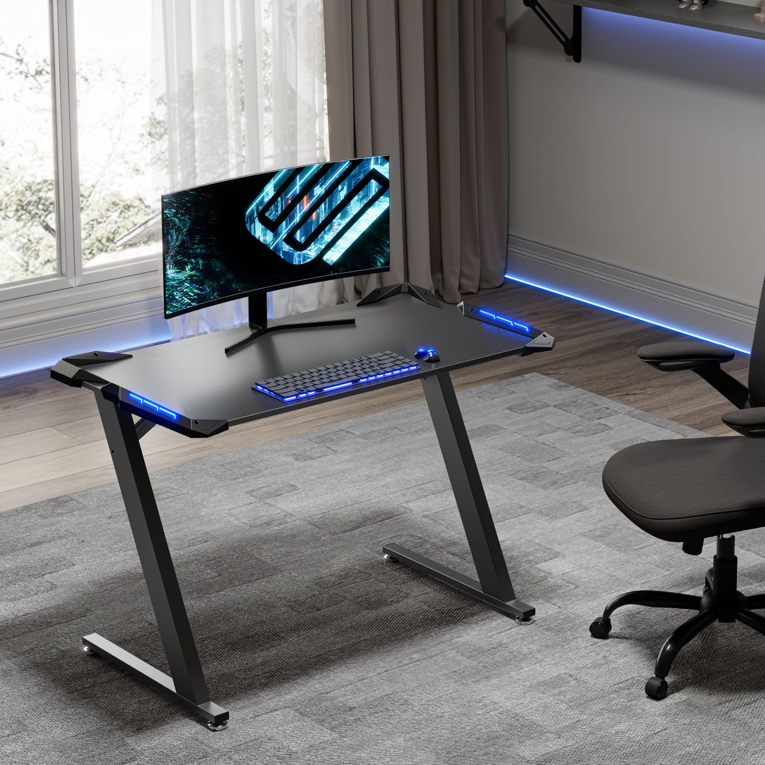 EUREKA ERGONOMIC Gaming Desk with LED Lights - 48 Inch RGB Computer Desk for Home Office, Small Gaming Table with Cable Management - Black | Perfect for PC Gaming Setup & Workstation