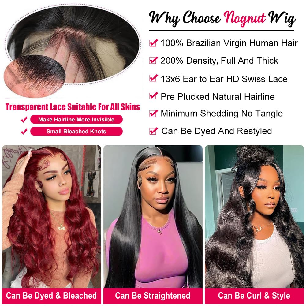 13x6 Body Wave Lace Front Human Hair Wigs - Pre Plucked Glueless Brazilian Virgin Hair Wig with HD Lace for Women (34 Inch) - Perfect for Daily Wear, Parties & Special Occasions
