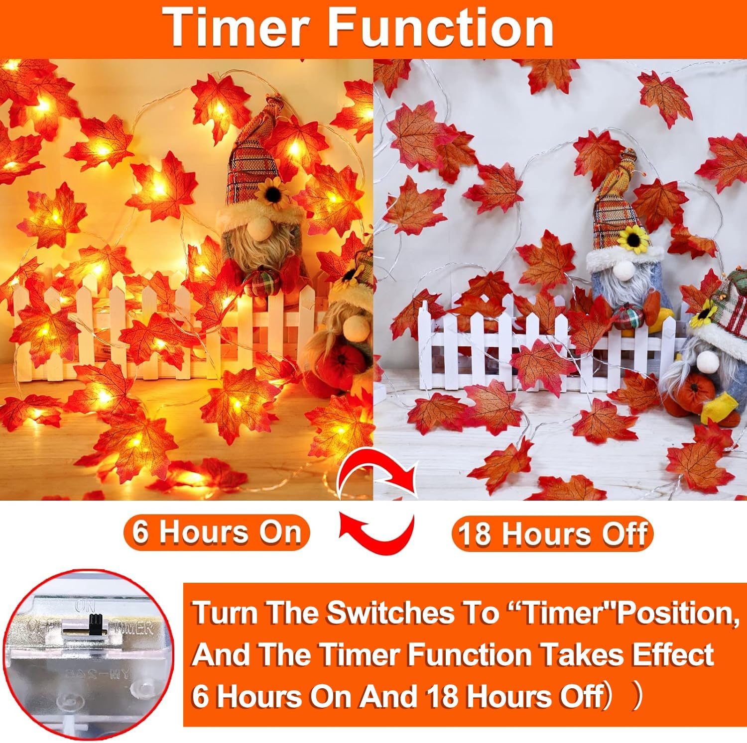 40 LED Thanksgiving Lights Outdoor - 16.4 Ft Fall Garland with Maple Leaves Design, Battery Operated Waterproof Decor for Thanksgiving, Autumn Parties, Porch, Yard & Garden Decoration