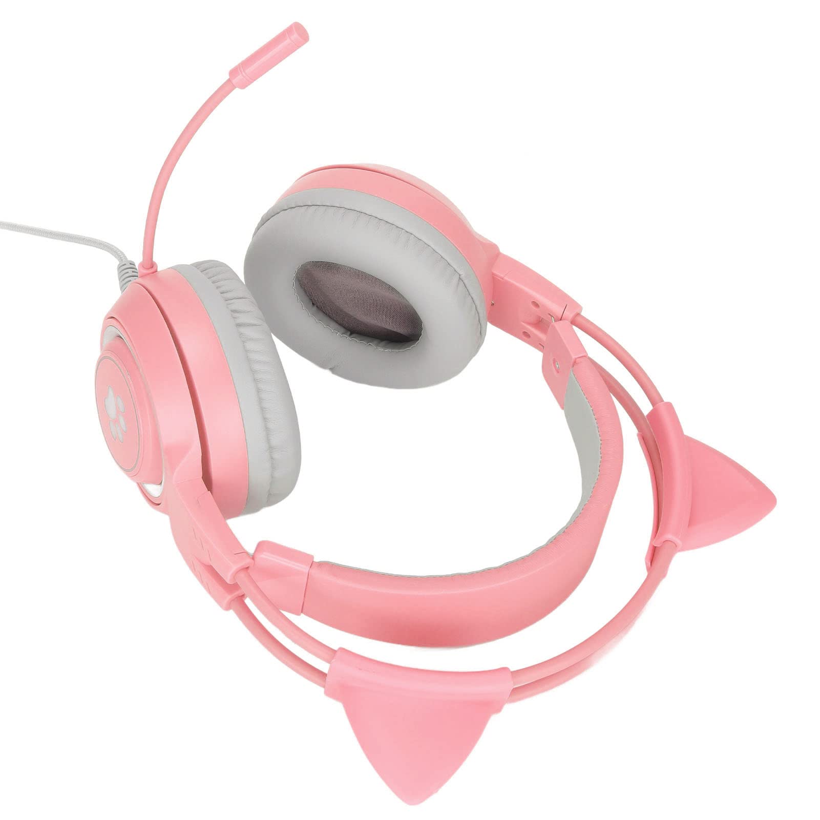 Minifinker Cat Ear Gaming Headset with Soft Leatherette Ear Cups, Microphone Mute & ABS Volume Control - Pink Gaming Headphones for PC & Console Gamers - Perfect for Streaming, Esports & Online Gaming