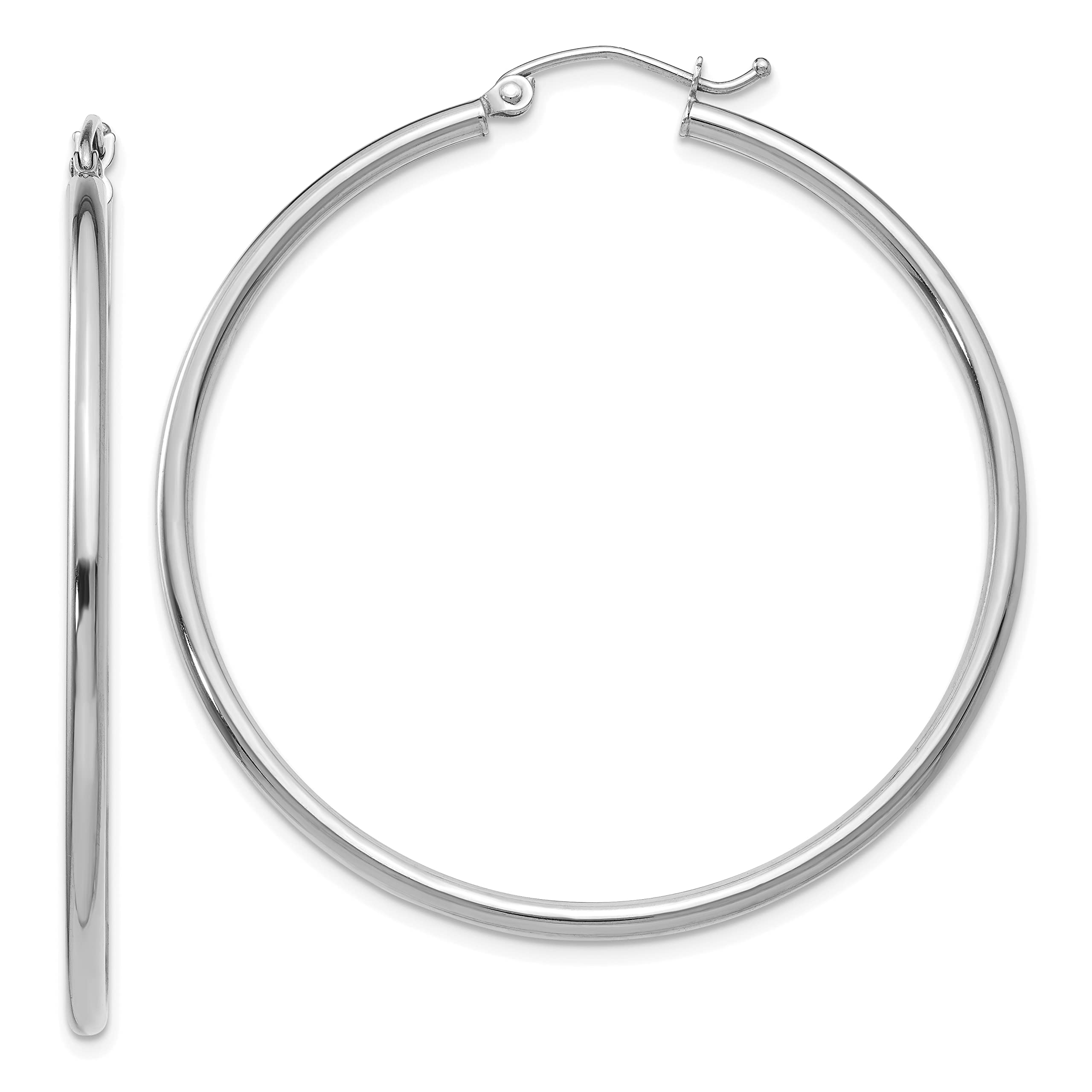 Avariah 10K White Gold Polished 2mm Tube Hoop Earrings - 42mm Diameter | Classic Minimalist Dainty Jewelry for Women | Perfect for Everyday Wear, Parties & Special Occasions