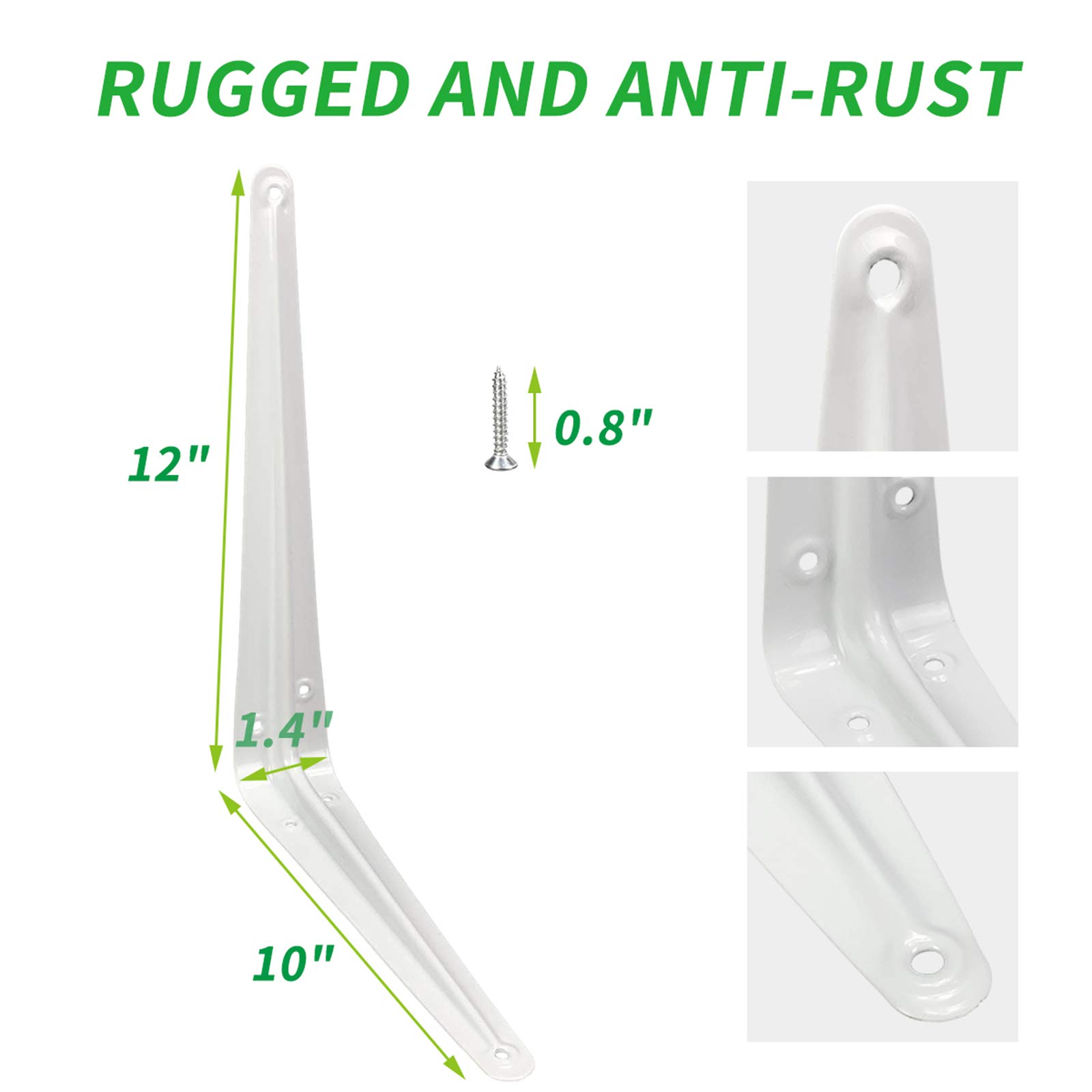 20 Pack Heavy Duty White Metal L-Shaped Shelf Brackets 12 Inch - Adjustable Floating Shelves Bracket for Wall Mounting (12x10 Inch) with Screws Included - Perfect for Closet, Pipe, Wood Shelves & Home Organization