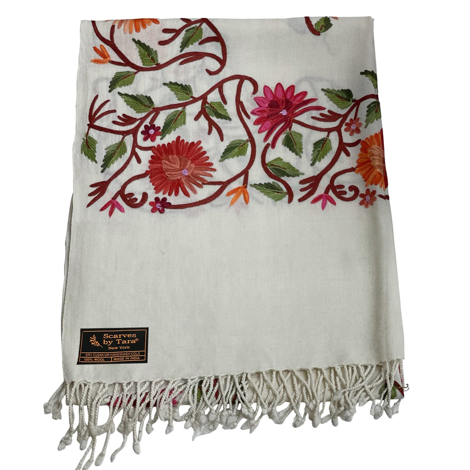 Luxury Cashmere Scarf for Women & Girls - Extra Long, Lightweight, Floral Embroidery with Hand-Knotted Edges | Perfect for Winter Fashion, Gift Giving & Special Occasions