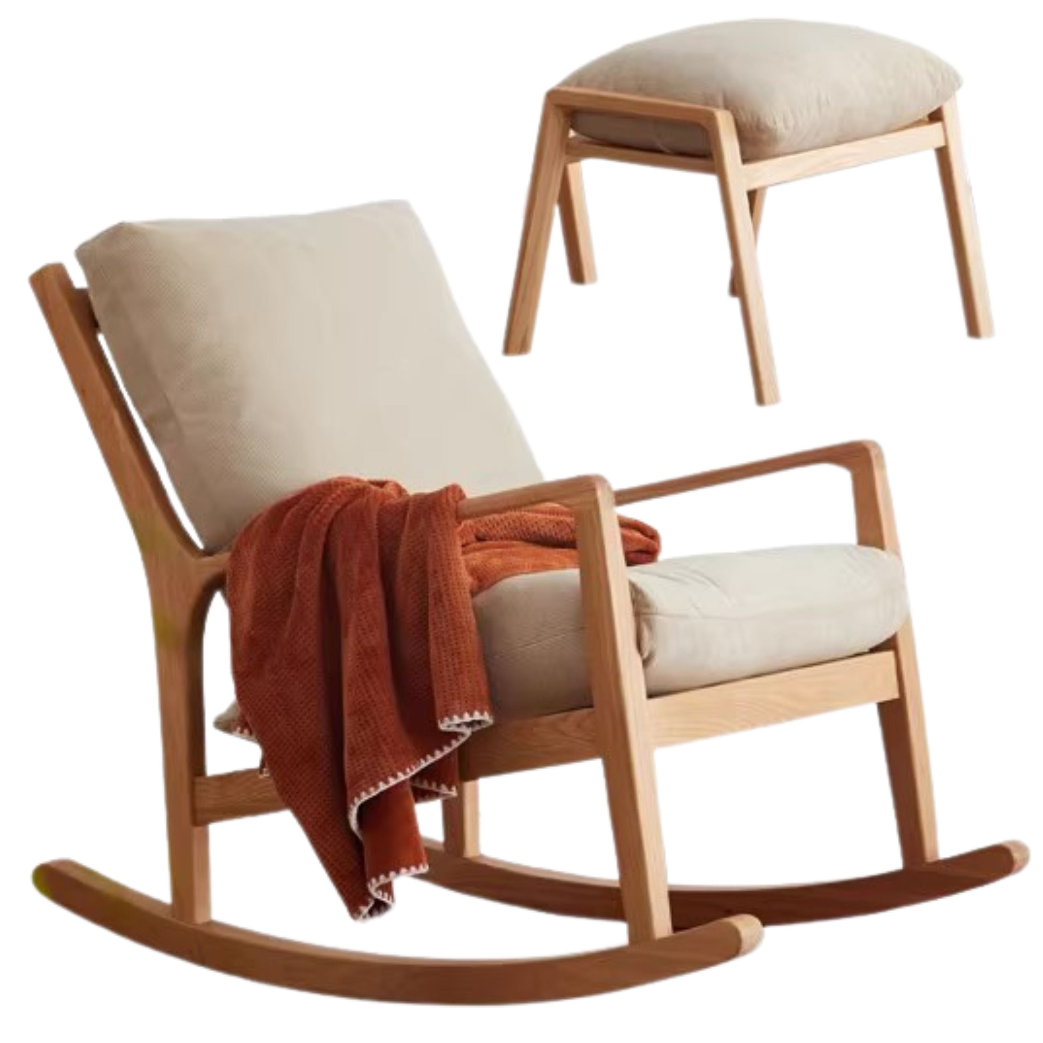 39.4x26x32.3 inch /100x66x82сm /Natural Wood Color/ solid wood rocking chair+ footrest