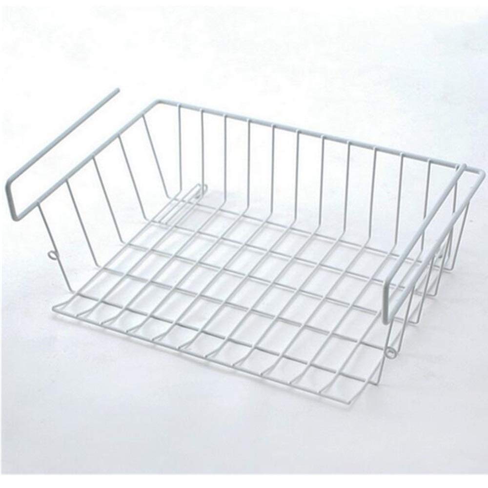 3-Piece Under Table Hanging Basket Set - Metal File Storage Organizer for Kitchen Counter, Refrigerator & Pantry | Space-Saving White Storage Shelf for Fruits, Utensils & Spices (Free Size)