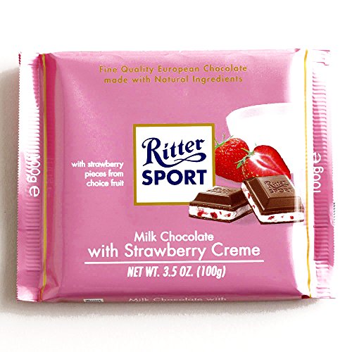 Ritter Sport Milk Chocolate with Strawberry Creme - 3.5 oz Bars (Pack of 2) - Premium German Chocolate for Gifts, Snacking & Dessert Toppings