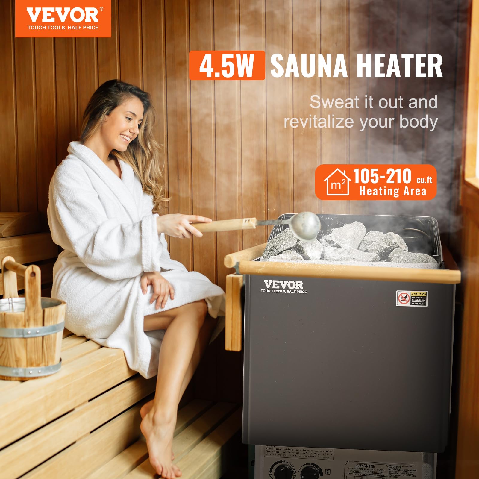 VEVOR 4.5KW Electric Sauna Heater Stove - 220V Steam Bath Heater with 3-Hour Timer & Adjustable Temperature for 176-318 Cubic Feet - FCC Certified - Perfect for Home Spa, Gym, or Wellness Center Relaxation