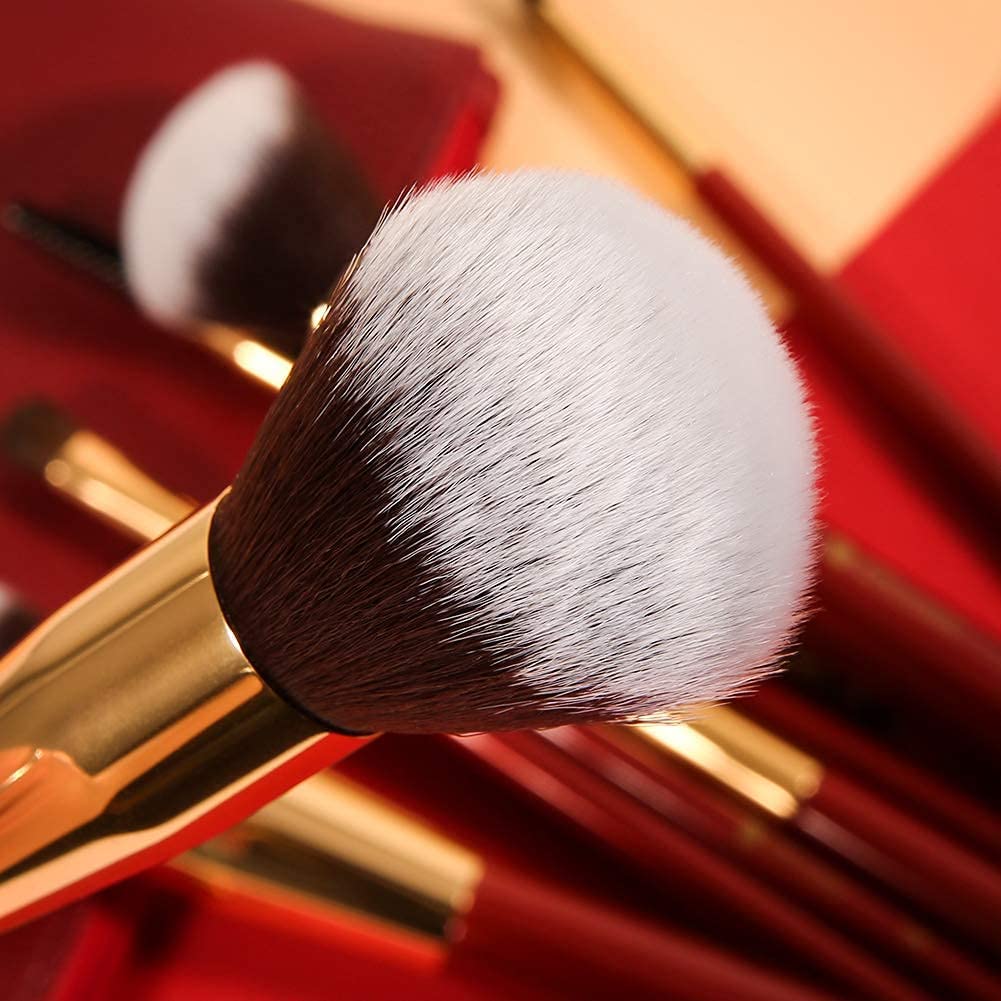 DUcare 10-Piece Premium Makeup Brush Set - Red Synthetic Kabuki, Foundation & Eye Brushes with Travel Case | Perfect for Professional Makeup Artists & Beginners | Home Use, Travel & Salon Makeup Application