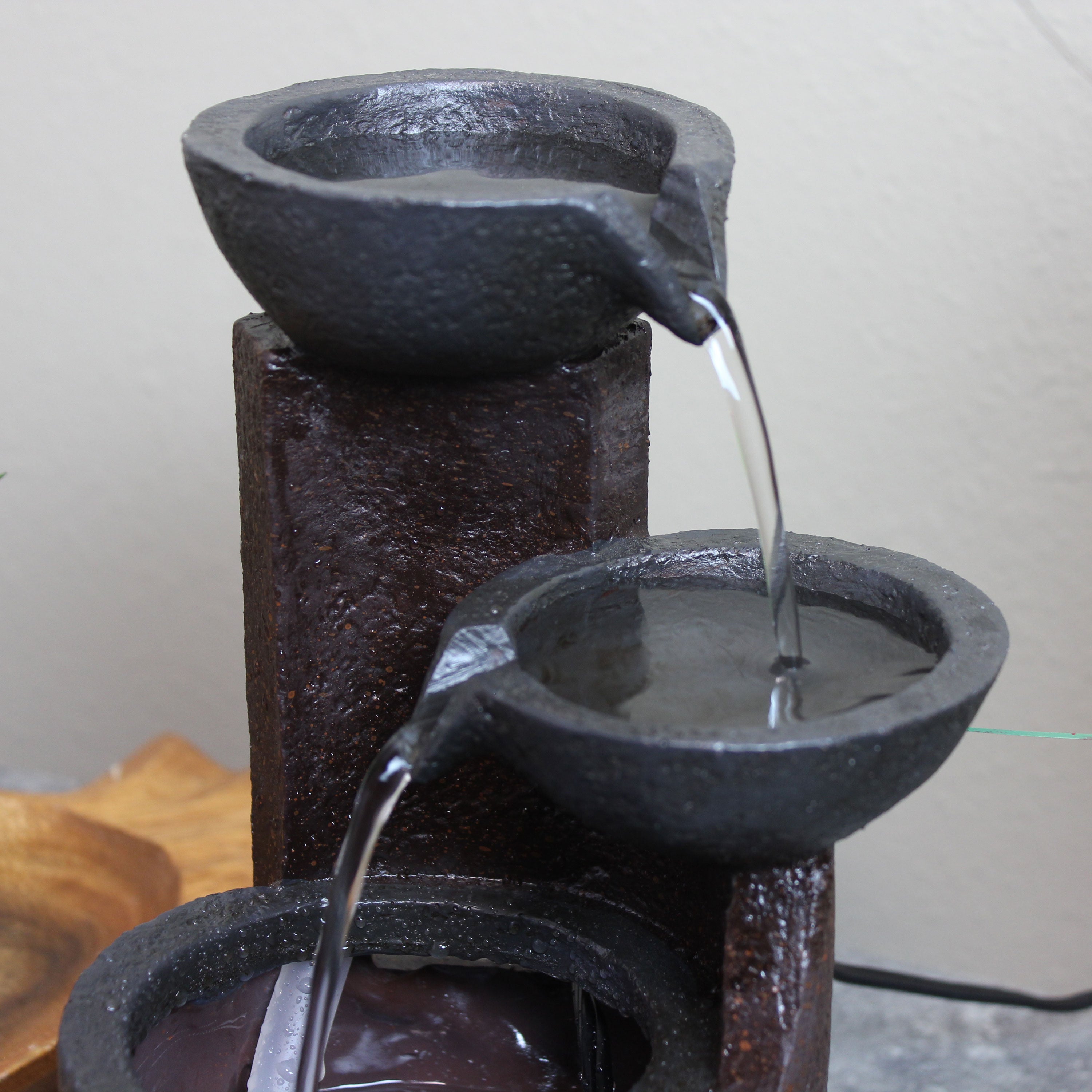 3-Tier Indoor Tabletop Water Fountain with Descending Bowls by Sunnydaze - Perfect for Home, Office, and Meditation Spaces