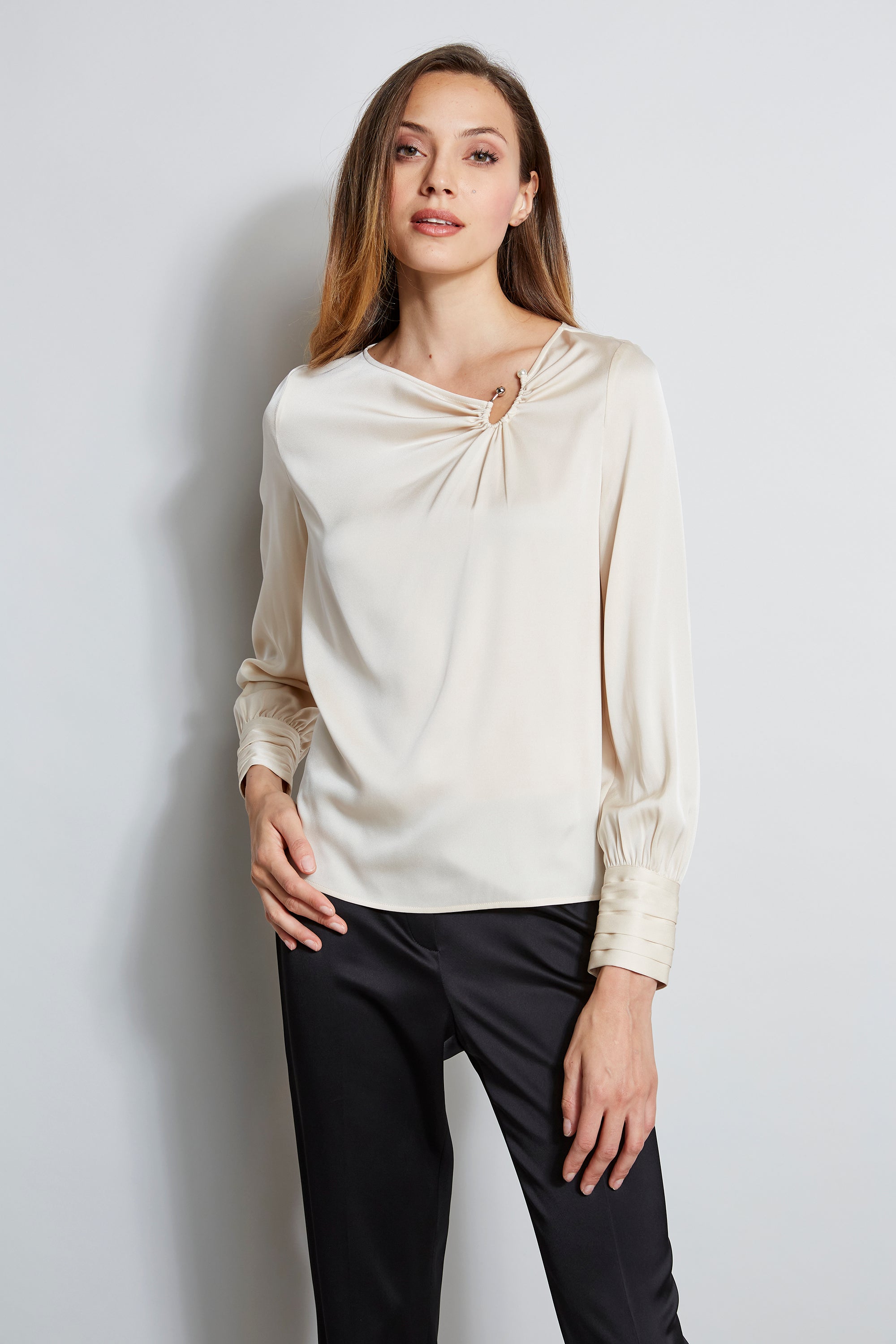 Elegant Asymmetric Silk Pearl Blouse for Women - Perfect for Office Wear, Parties & Special Occasions