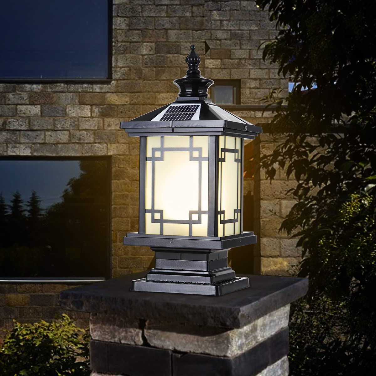 Solar LED Post Light Outdoor - Dimmable Aluminum Fence Cap Lamp with Remote Control, IP65 Waterproof Pillar Lights for Garden, Yard, Pathway (15.7