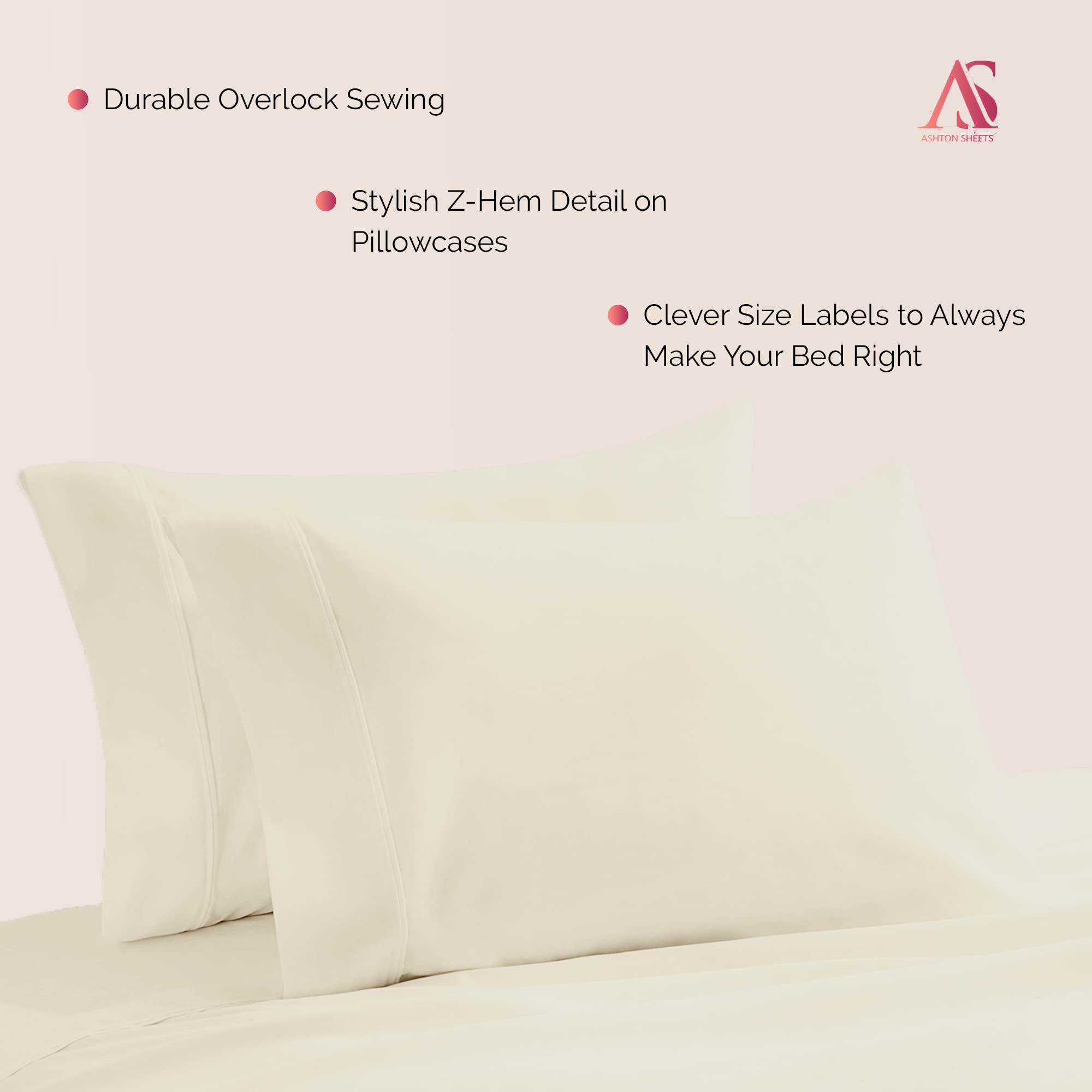 Luxury 1000 Thread Count Egyptian Cotton Pillowcases Set of 2 - Standard/Queen Size, Soft Sateen Weave Cooling Pillow Covers for Hot Sleepers - Ivory | Perfect for Master Bedroom, Guest Room & Hotel Use
