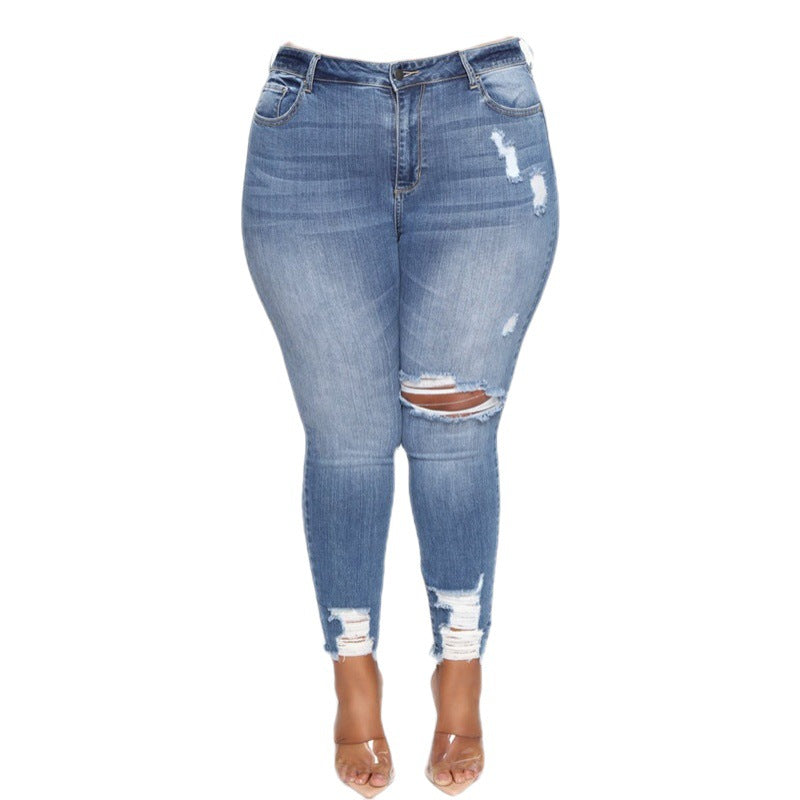 Plus Size Ripped Denim Jeans for Women - Stylish Distressed Ladies Jeans for Casual Wear & Everyday Outfits