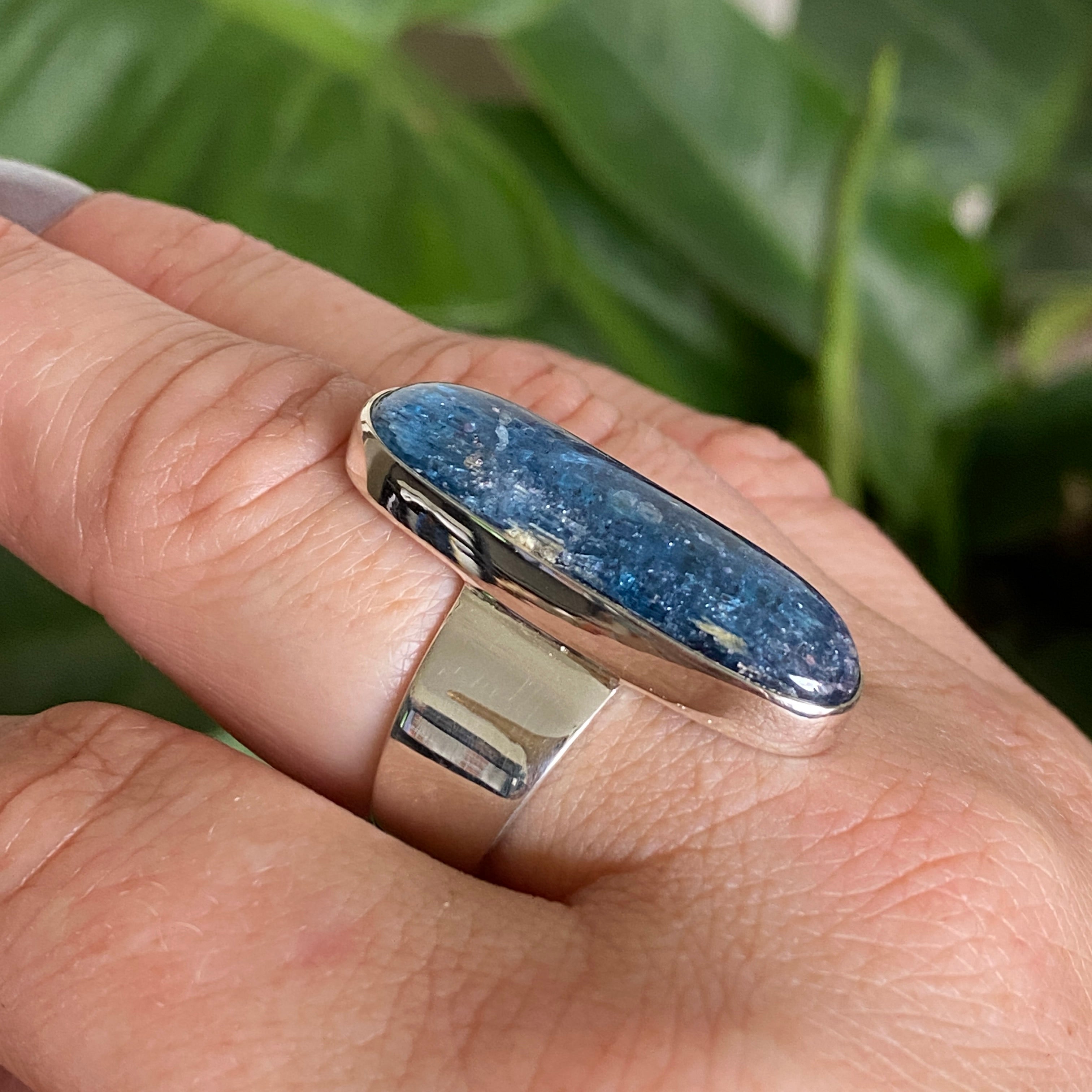 Blue Kyanite Oval Cabochon Ring - Size 8.5 - KRGJ3284 - Perfect for Spiritual Healing, Meditation & Energy Work