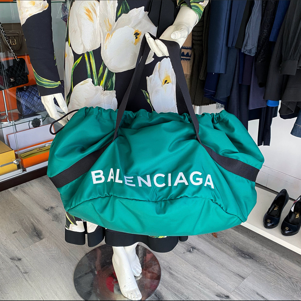 Balenciaga Green Nylon Large Wheel Tote Bag - Stylish Travel & Everyday Carry for Women | Perfect for Work, Shopping & Weekend Outings