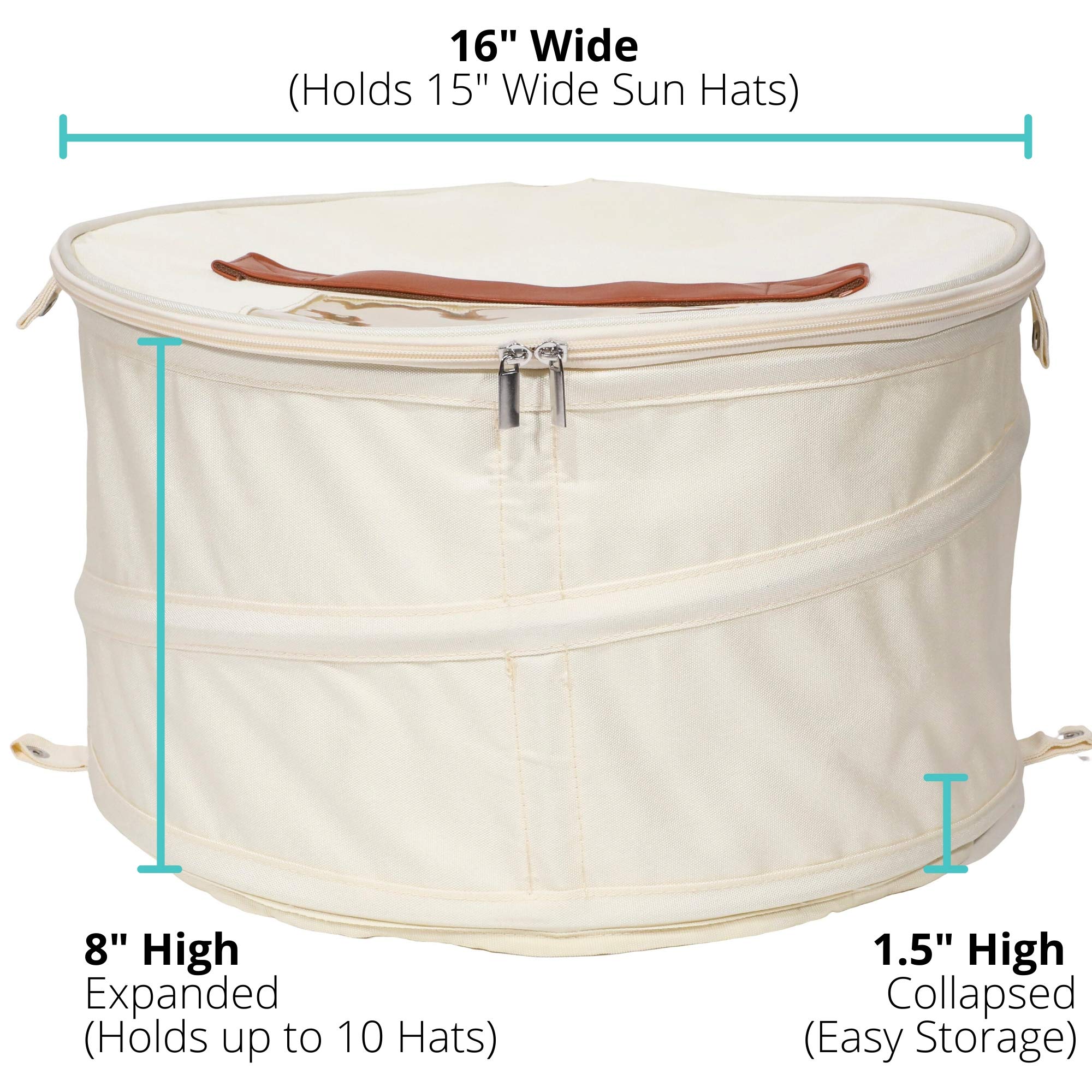 Stackable Round Pop-Up Hat Storage Box with Lid - Dustproof Closet Organizer for Cowboy, Sun & Beach Hats - Travel-Friendly Container for Men & Women - Perfect for Home, Office & Travel Organization (Ivory, 1 Pack)