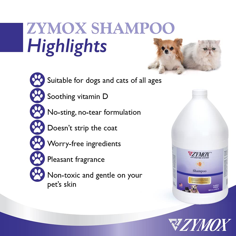 Zymox Enzymatic Shampoo for Dogs & Cats - 1 Gallon with Vitamin D | Gentle Pet Shampoo for Itchy Skin, Allergies & Odor Control