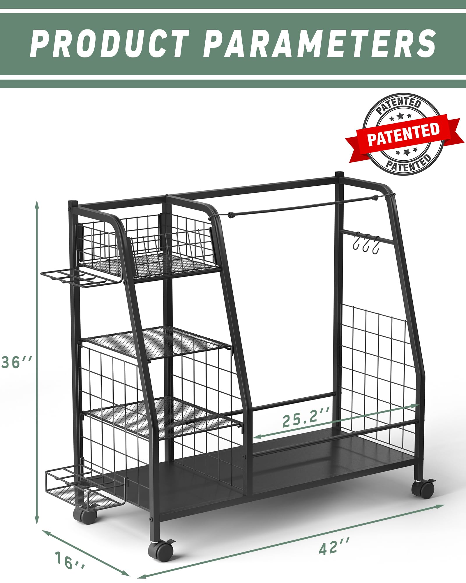 **3-Slot Golf Bag Storage Rack with Lockable Wheels - Heavy Duty Golf Equipment Organizer for Garage & Home - Golf Clubs & Accessories Holder - Perfect for Golf Enthusiasts & Club Storage**