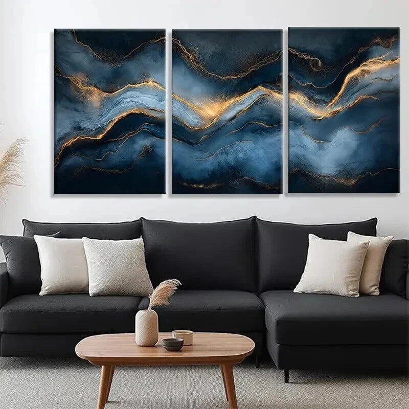 3-Piece Abstract Blue and Gold Marble Wall Art Set - 50x70cm Framed Canvas Prints | High-Quality Australian Made | Ready to Hang | Perfect for Living Room, Bedroom & Office Decor