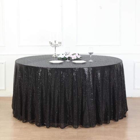 132 Inch Sequin Round Tablecloth - Premium Quality Black Payette Fabric for Weddings, Birthdays, Christmas Parties & Banquet Hall Decorations | Elegant Dining & Event Table Cover