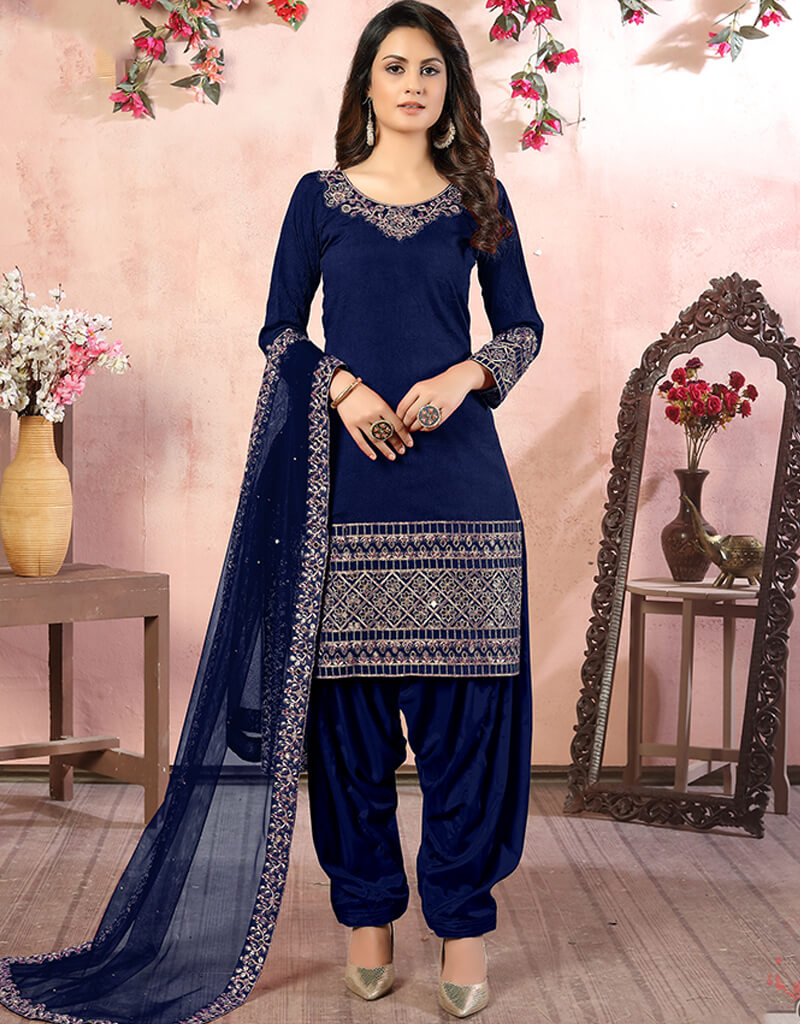 Elegant Blue Art Silk Patiyala Salwar Suit for Women - Traditional Indian Ethnic Wear for Weddings, Festivals & Special Occasions