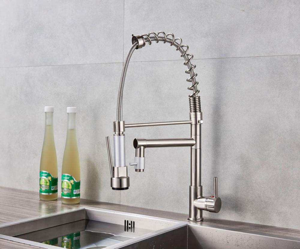 Finish Dual Spout Kitchen Sink Faucet - Deck Mount Spring Mixer Tap with Hot & Cold Water Control - Perfect for Modern Kitchens and Food Prep Stations