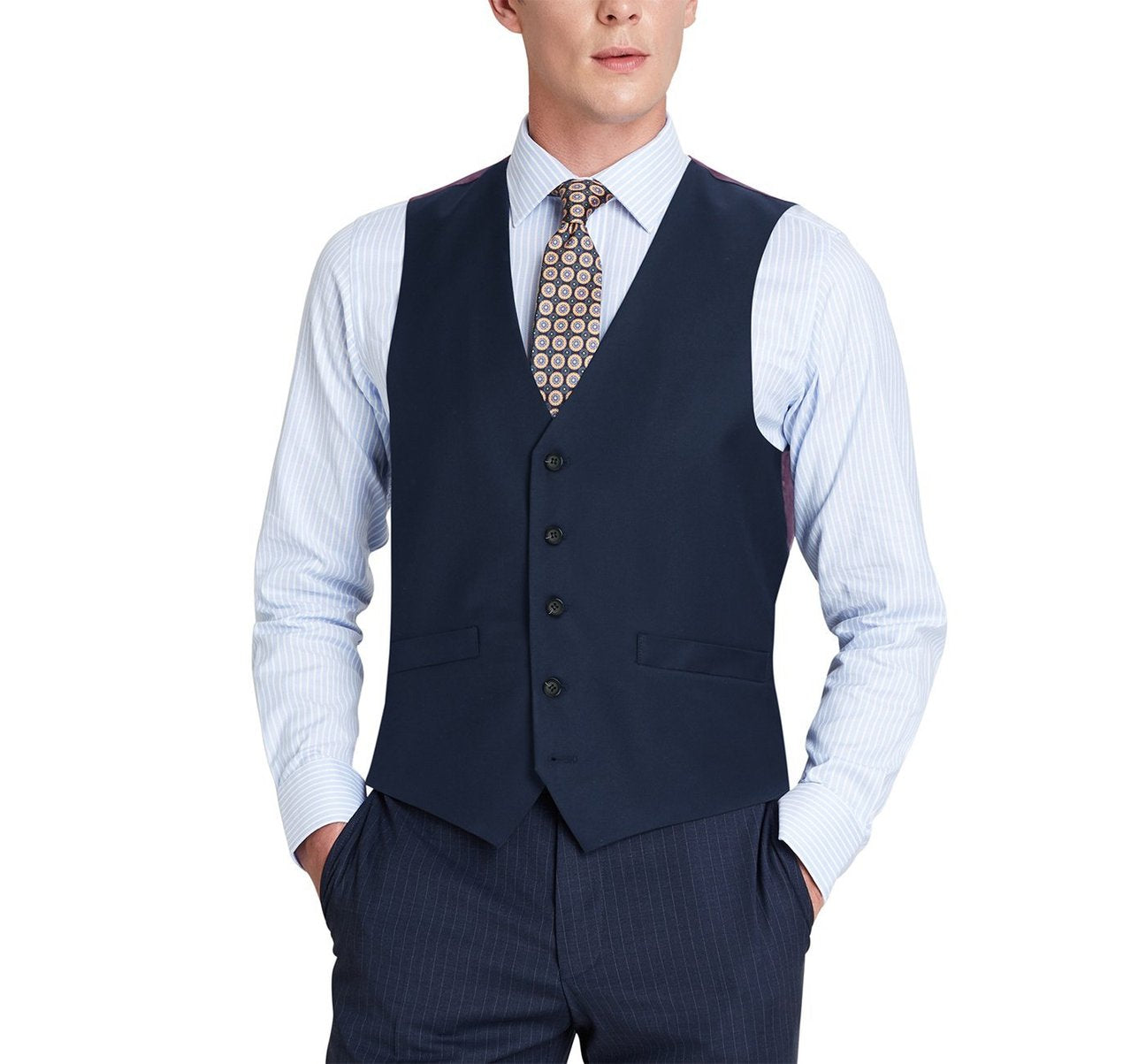 Alessandro Vitello by Renoir Blue Wool Suit Vest - Regular Fit Waistcoat for Men | Formal Business Attire & Wedding Outfits | Premium Dress Suit Vest 508-19