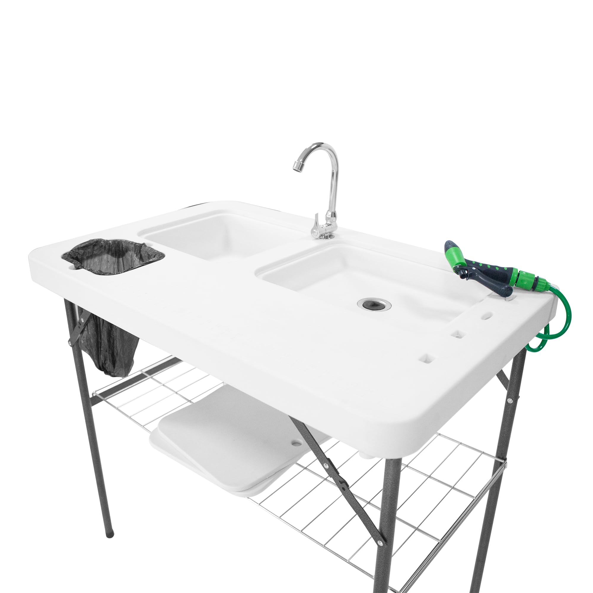 THUNDERBAY 40'' Heavy Duty Portable Folding Fish Cleaning Table with Double Sink & Faucet - Camping, Fishing, Outdoor Game Processing Station
