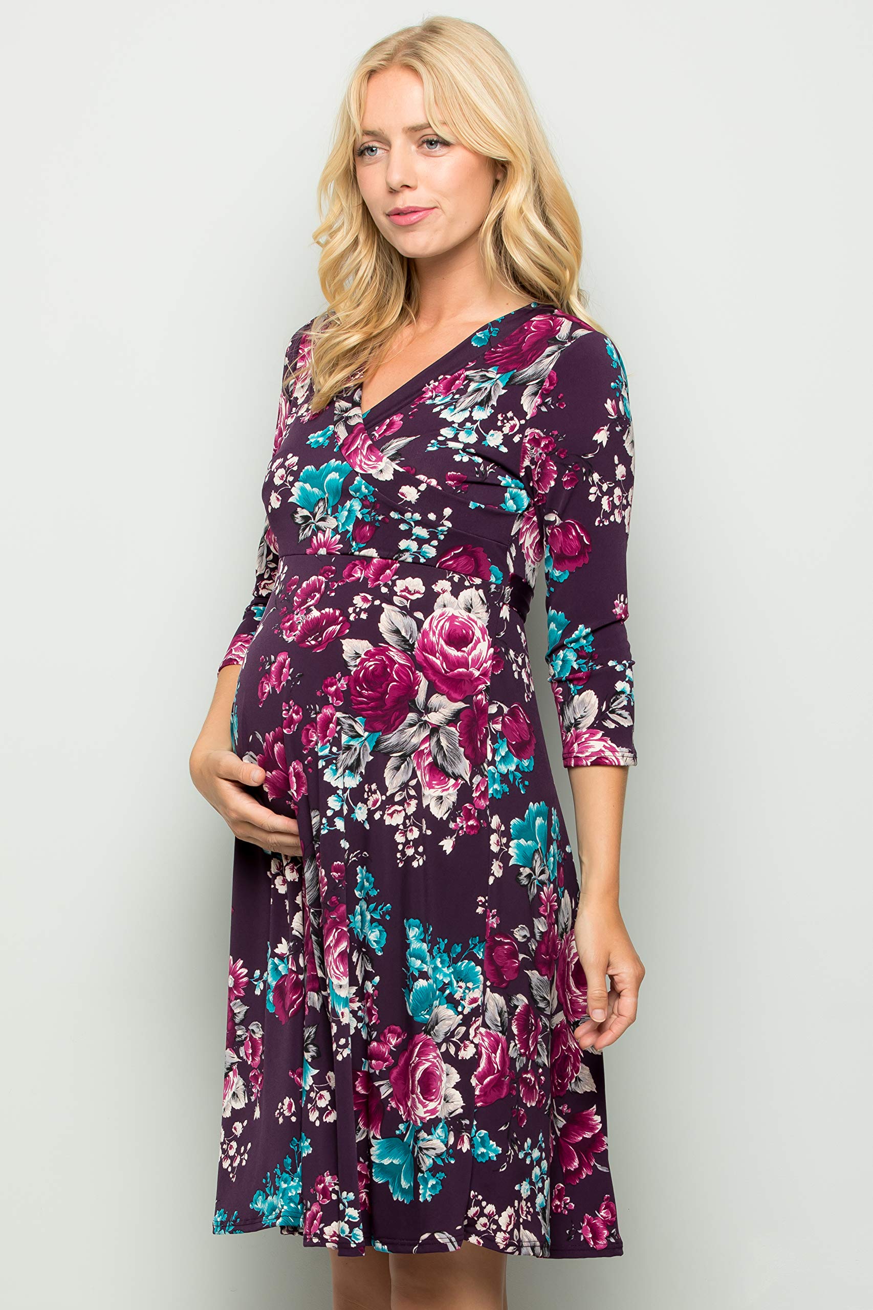 Floral Maternity Dress for Women - Comfortable Pregnancy Clothes Made in USA - Perfect for Baby Showers, Maternity Photos & Everyday Wear