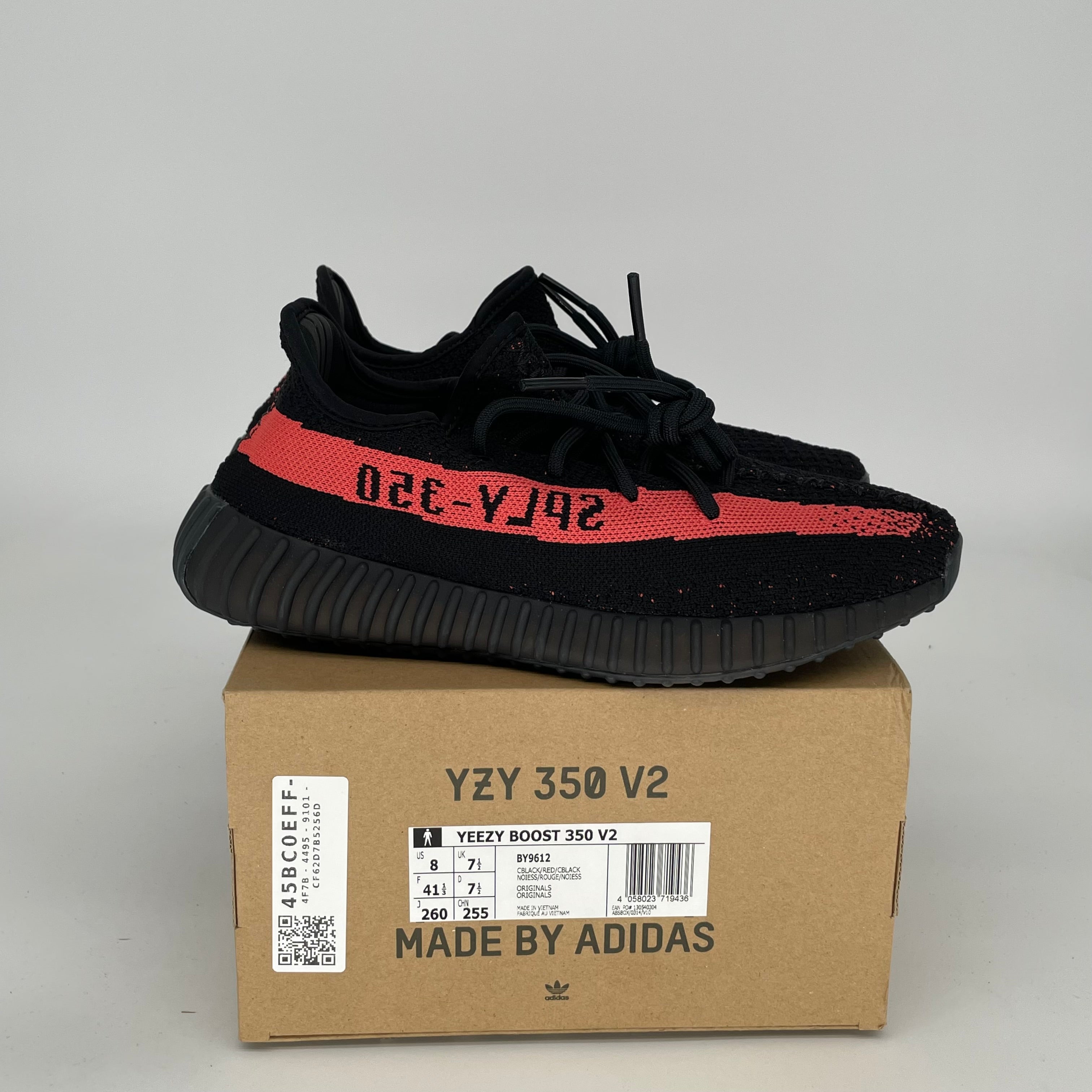Adidas Yeezy Boost 350 V2 Core Black Red Men's Running Shoes Size 8 - BY9612 | Stylish Sneakers for Casual Wear, Gym & Street Fashion