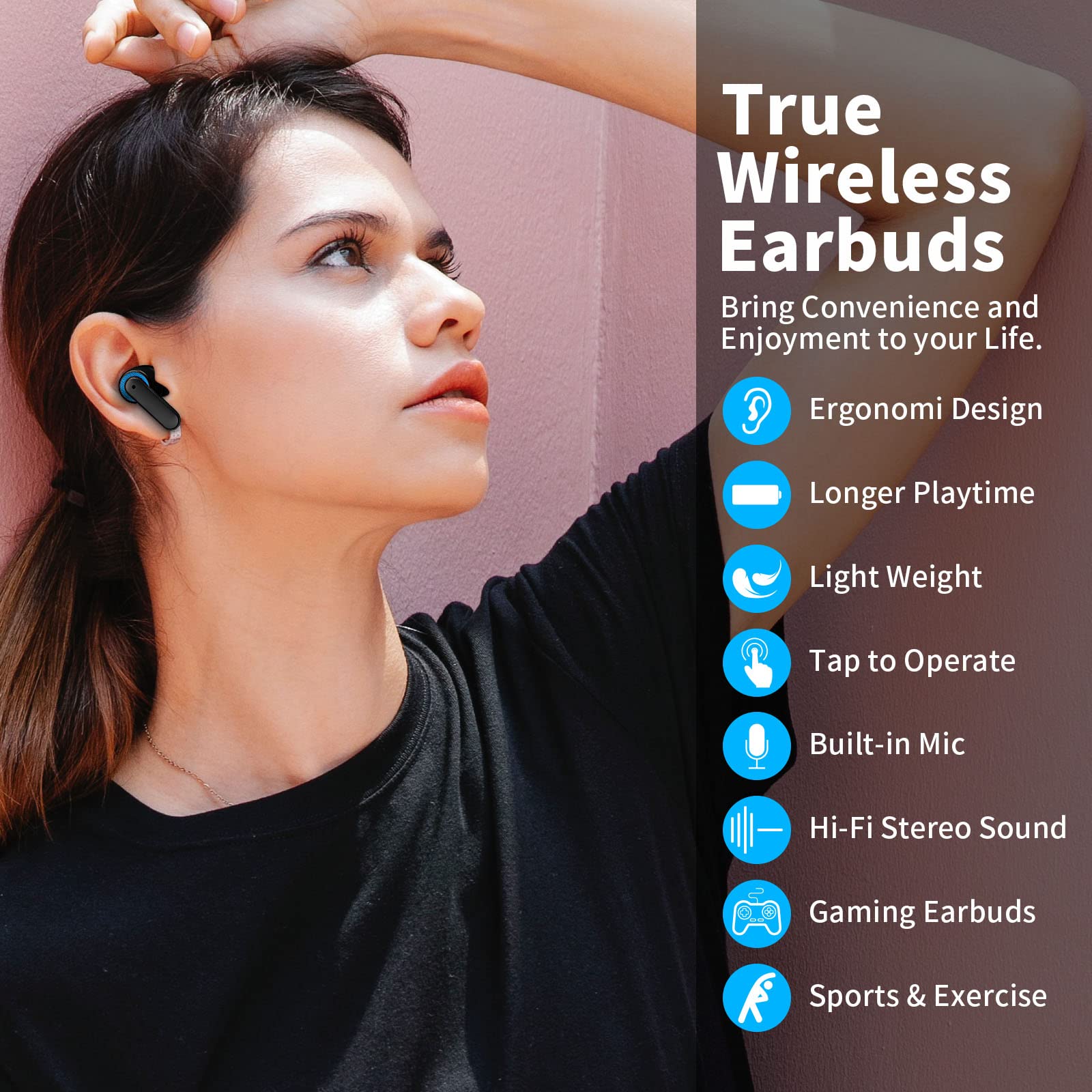 Wireless Bluetooth Headphones with Built-in Mic & Volume Control - Compatible with Samsung, Pixel, iPad Pro, Air, Mini, OnePlus - Perfect for Gaming, Workouts, Travel & Online Meetings
